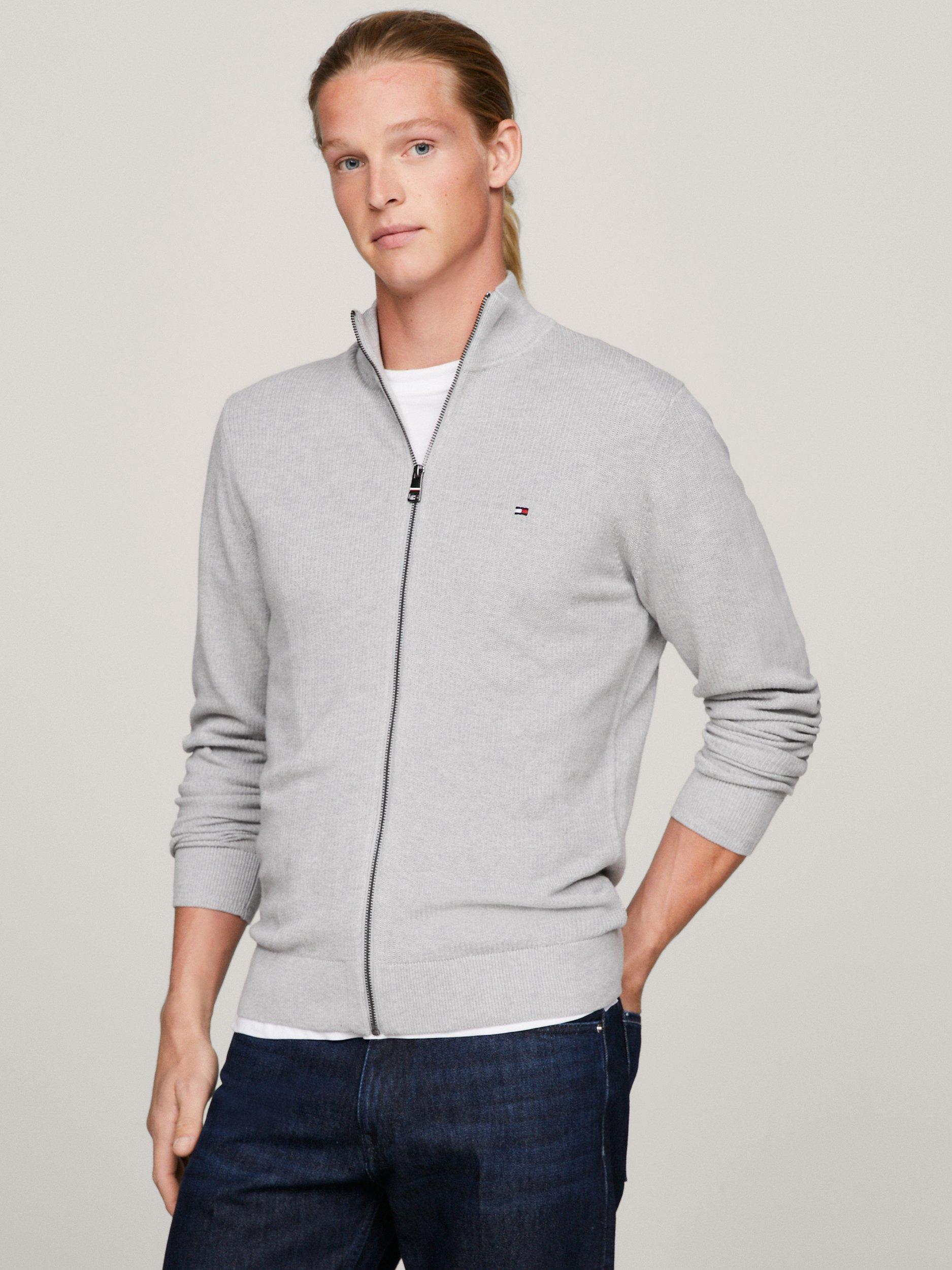 Tommy Hilfiger Chain Ridge Structure Zip Through Jumper, Light Grey