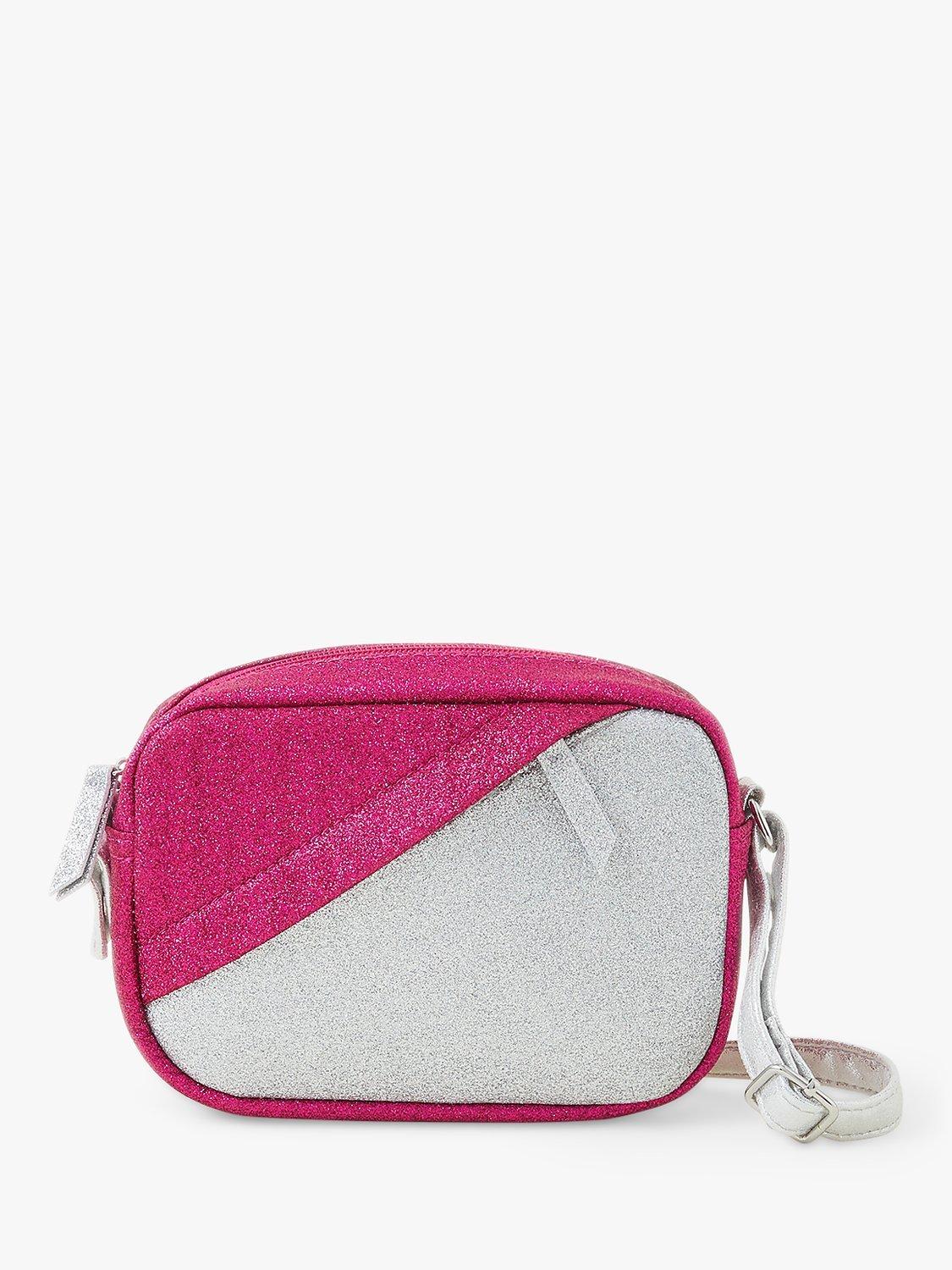 Product image 1 of 3, which shows Angels by Accessorize Kids' Glitter Panel Cross Body Bag, Silver, One Size