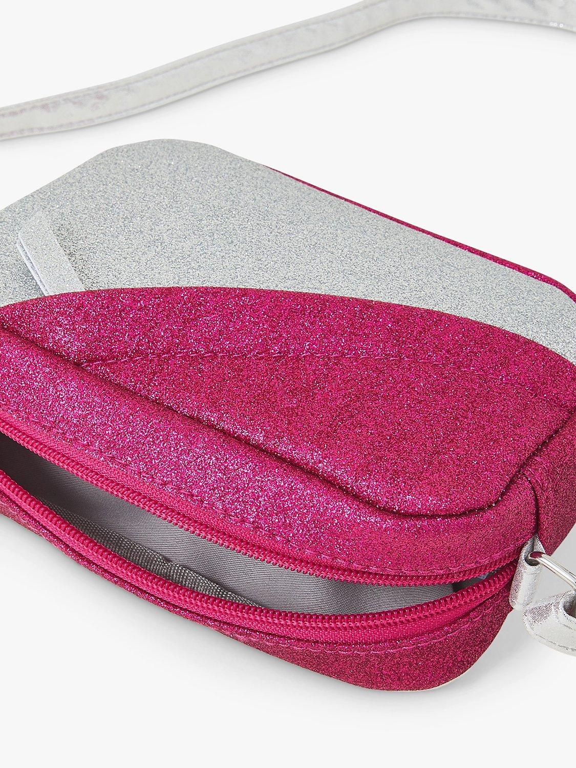 Product image 3 of 3, which shows Angels by Accessorize Kids' Glitter Panel Cross Body Bag, Silver, One Size