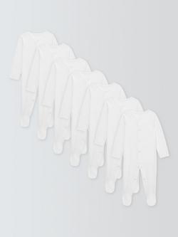 John Lewis Baby Cotton Sleepsuit, Pack of 7, White, 