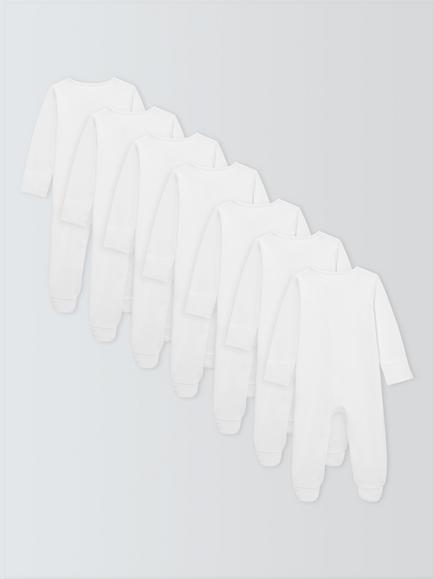 John Lewis Baby Cotton Sleepsuit, Pack of 7, White - view 2, White