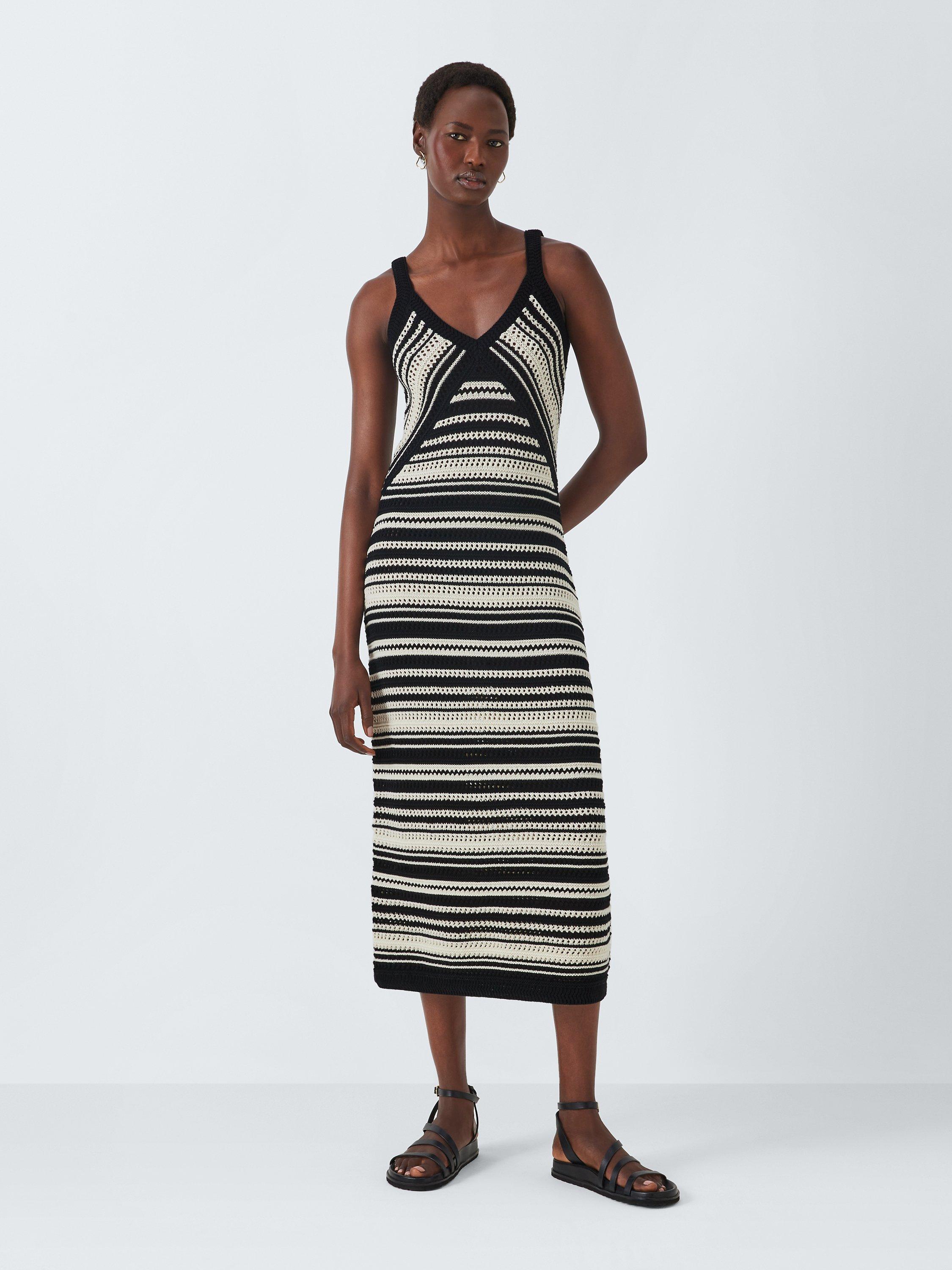 John Lewis Pointelle Stripe Knitted Dress Black Multi