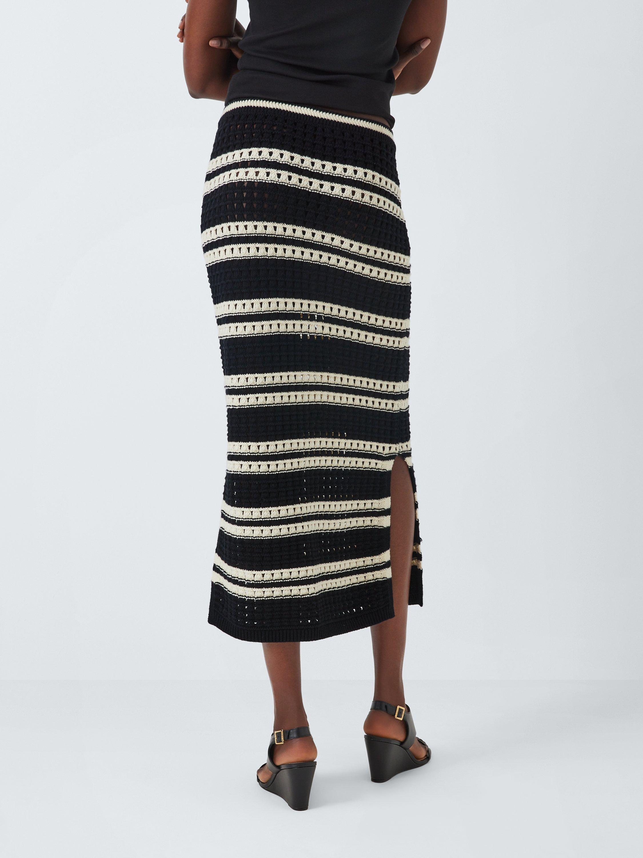 John Lewis Knitted Stripe Pointelle Skirt Black Multi