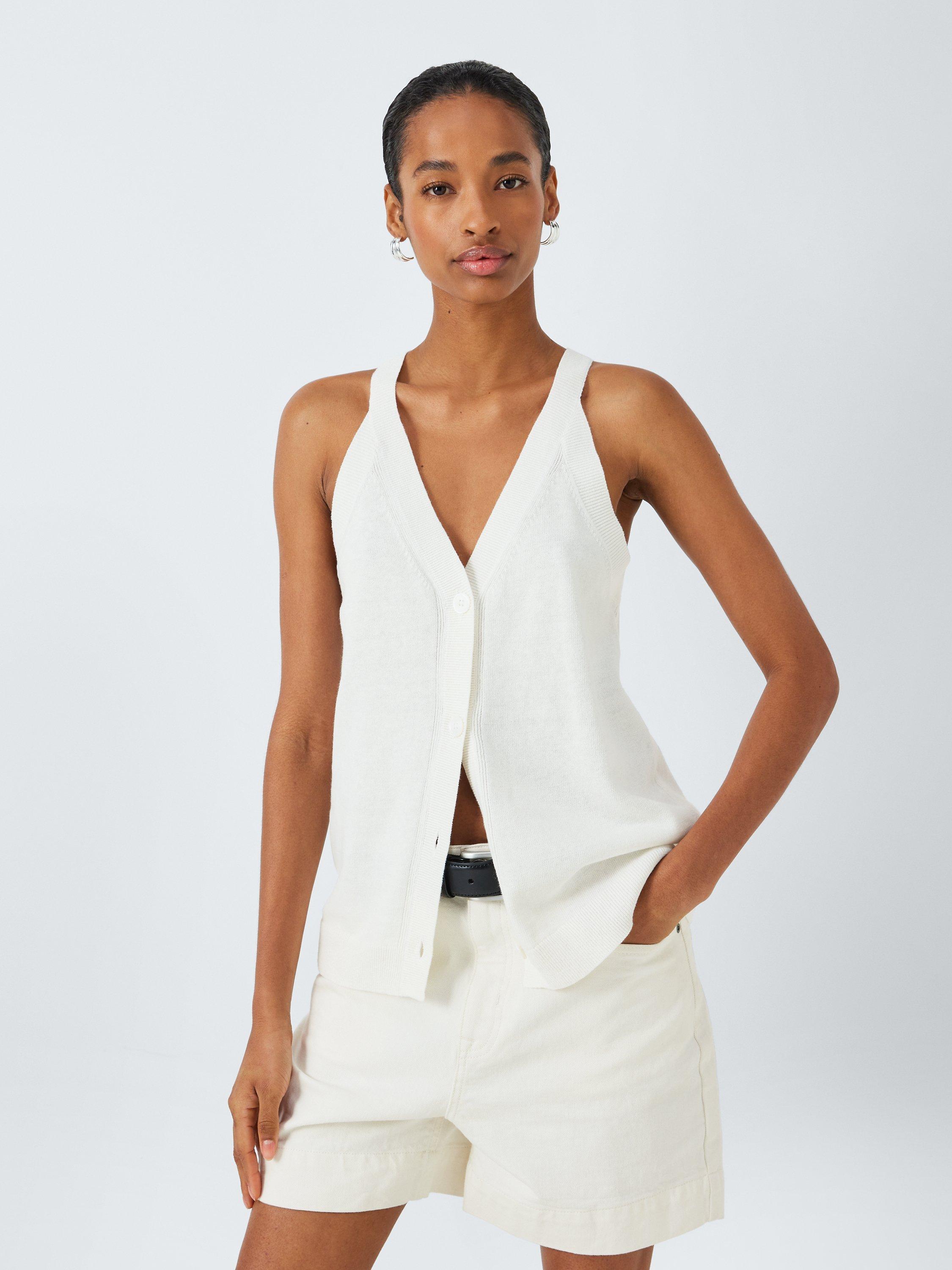 John Lewis Linen Blend Waistcoat Vest Top, Ecru, L
