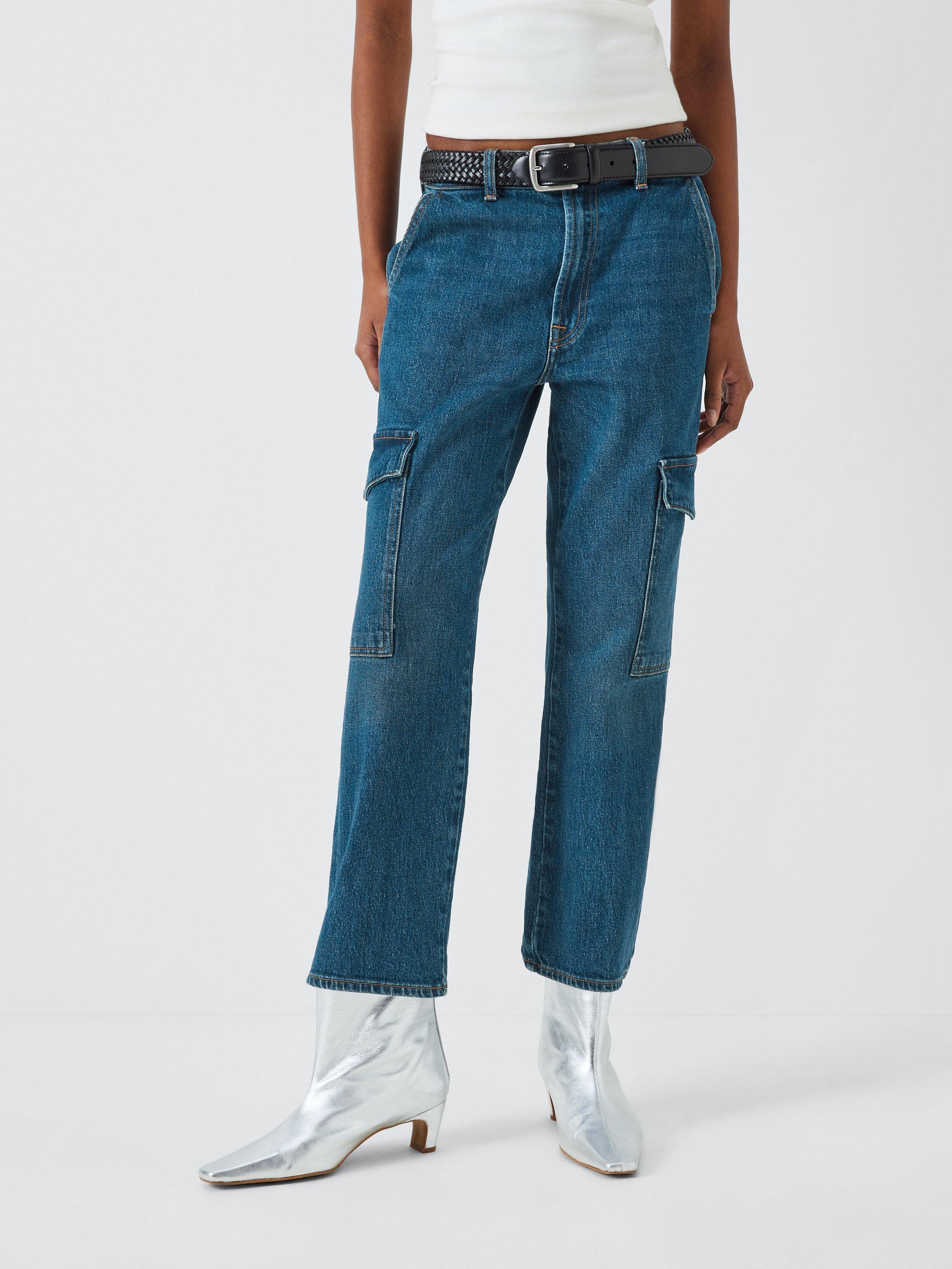 7 For All Mankind Cargo Logan High Waist Straight Cropped Jeans, Blue Bell