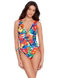 Lauren Ralph Lauren Shirred Side Plunge Shaping Swimsuit, Blue/Multi