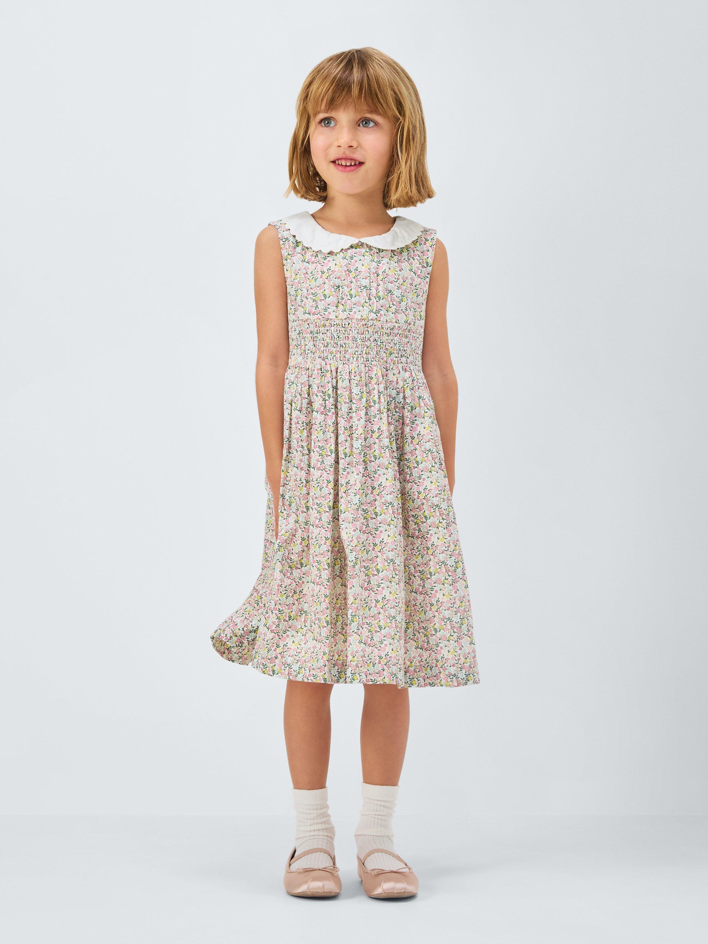 John Lewis Heirloom Collection Kids Linen Blend Floral Ditsy Dress Cream Multi