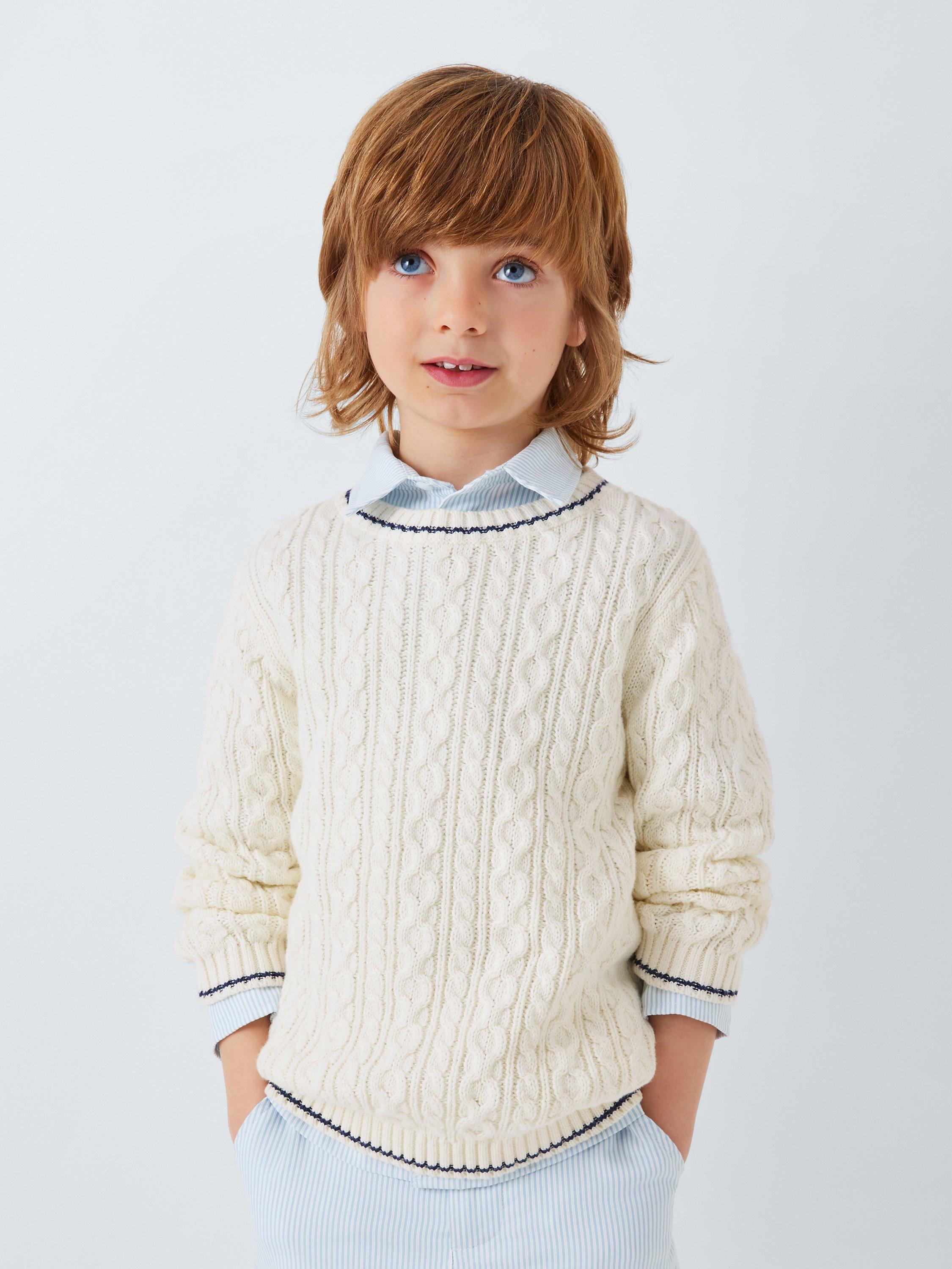 John Lewis Heirloom Collection Kids Cashmere Blend Cable Knit Jumper Cream