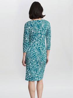 Gina Bacconi Adeline Printed Jersey Cowl Neck Dress, Teal/White - view 2, Teal/White