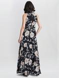 Gina Bacconi Lexi Floral Print Tie Neck Maxi Dress, Black/Multi