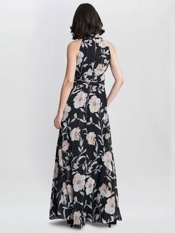 Gina Bacconi Lexi Floral Print Tie Neck Maxi Dress, Black/Multi - view 2, Black/Multi