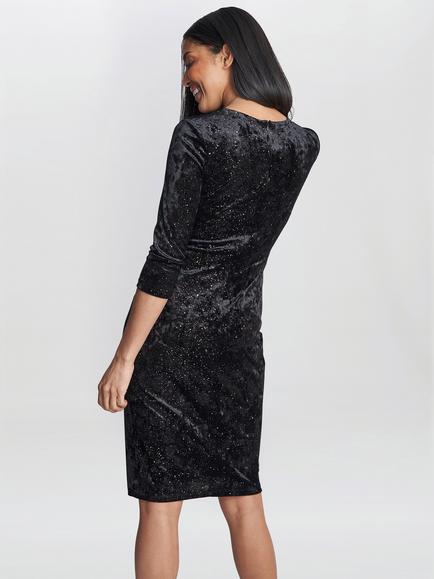 Gina Bacconi Shannon Metallic Fleck Velvet Wrap Knot Dress, Black/Multi - view 2, Black/Multi