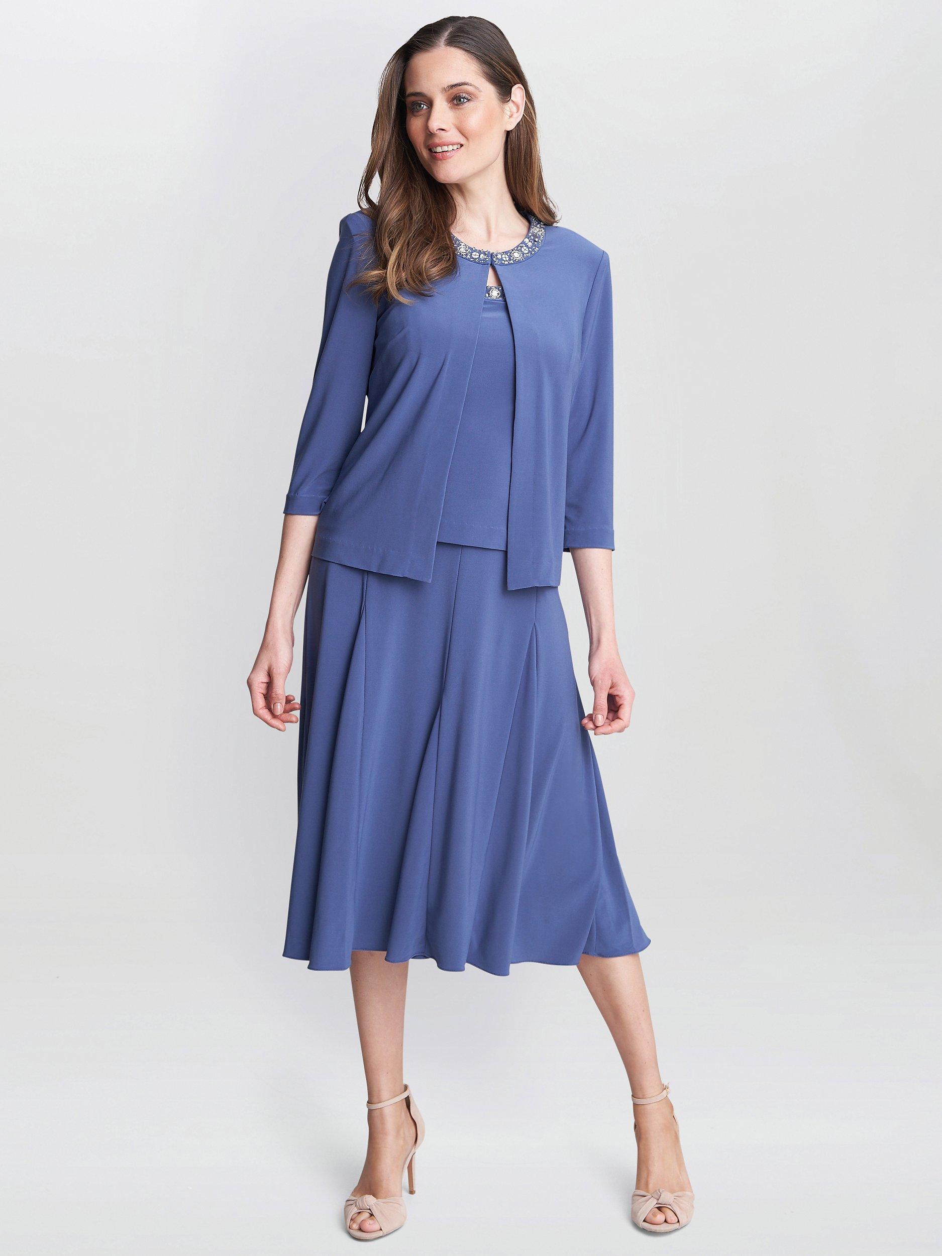 Product image 3 of 6, which shows Gina Bacconi Delores Jersey A-Line Jacket Midi Dress, Wedgewood, 18