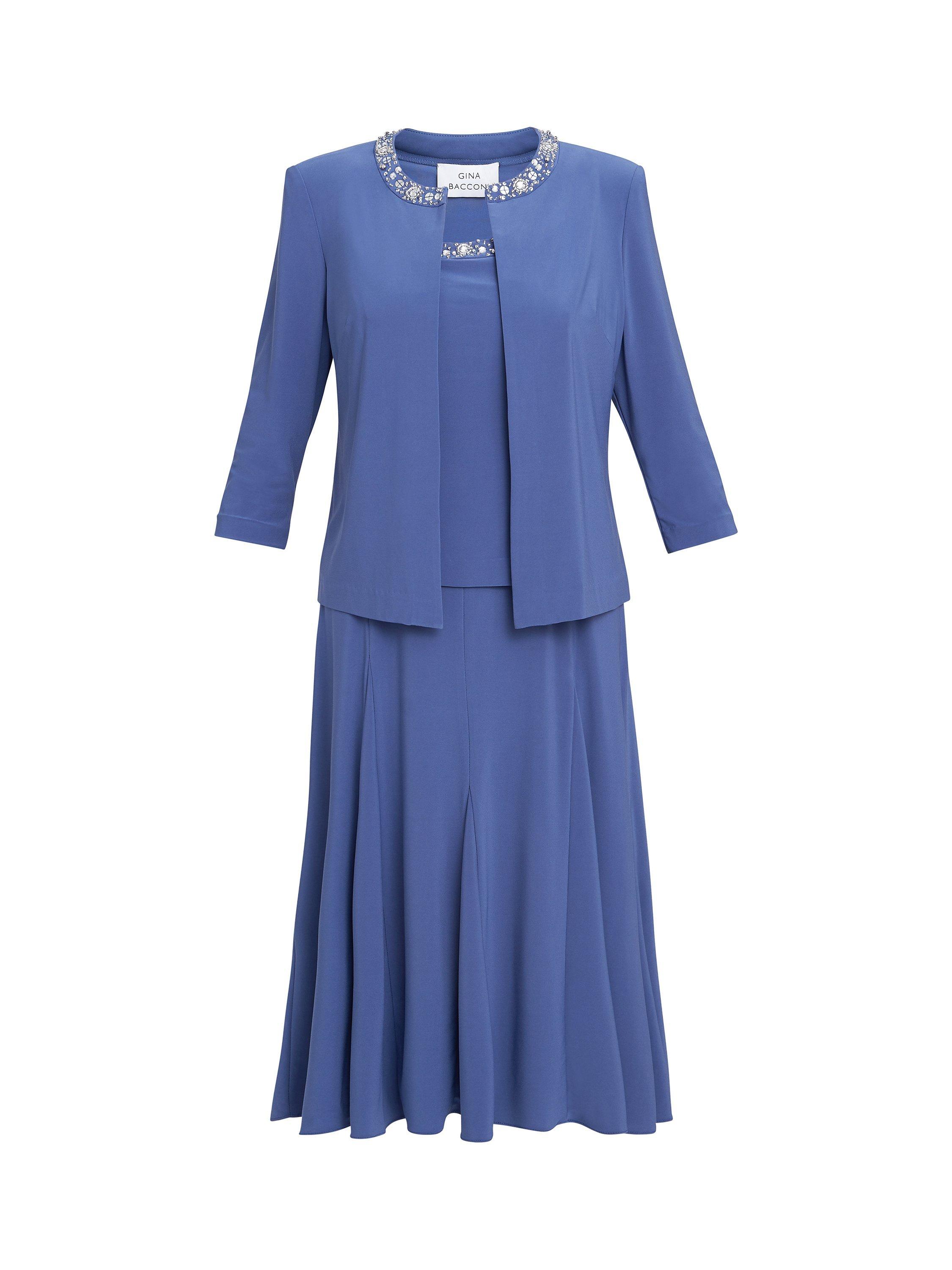 Product image 4 of 6, which shows Gina Bacconi Delores Jersey A-Line Jacket Midi Dress, Wedgewood, 18
