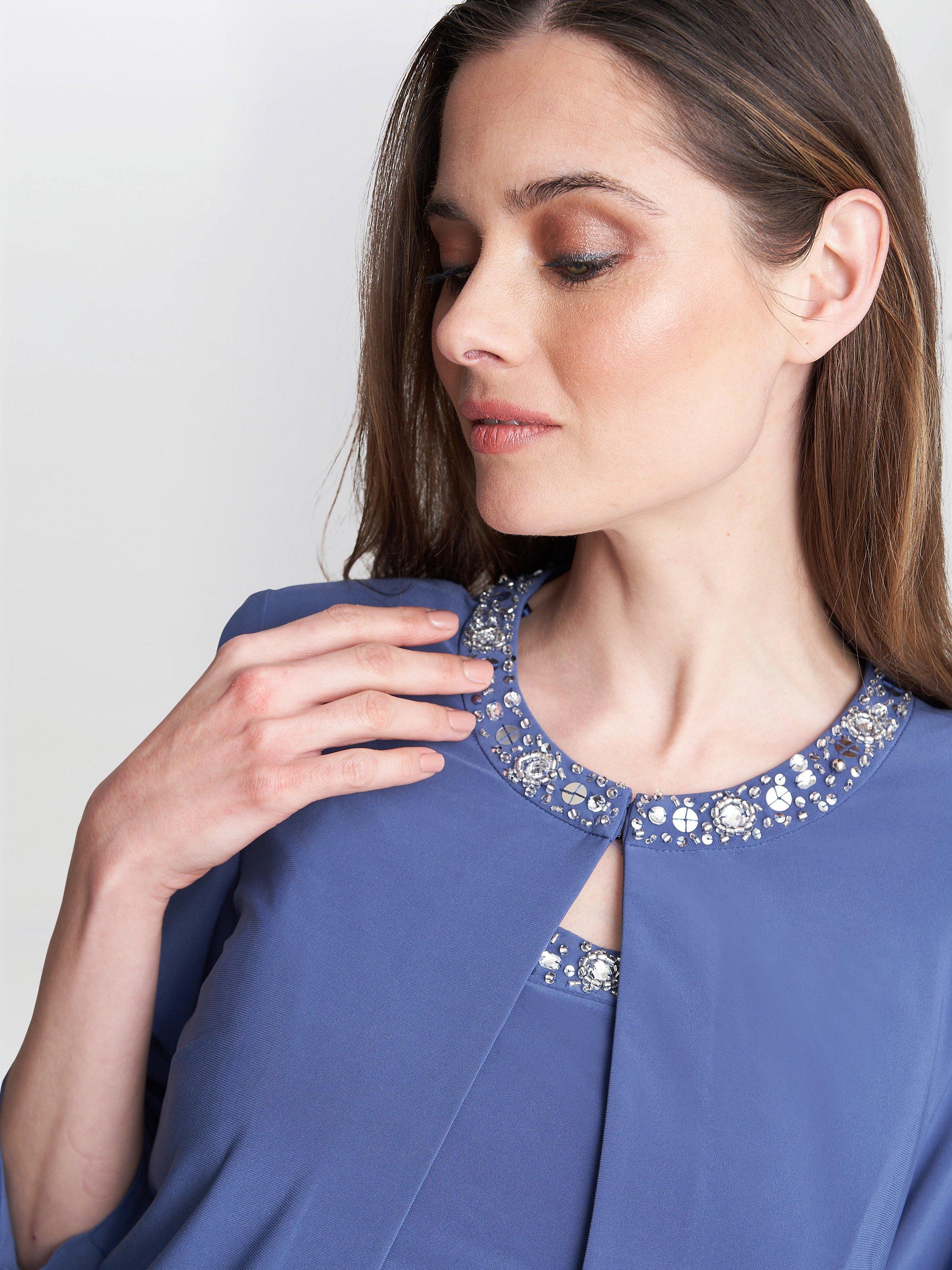 Product image 5 of 6, which shows Gina Bacconi Delores Jersey A-Line Jacket Midi Dress, Wedgewood, 18