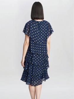 Gina Bacconi Sybil Foil Print Tiered Dress, Navy/Gold - view 2, Navy/Gold