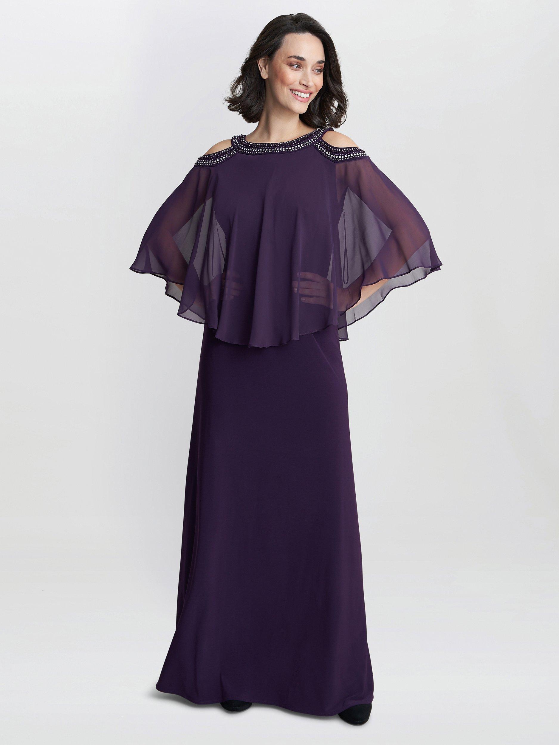 Gina Bacconi Audrey Cold Shoulder Popover Dress, Eggplant, 12