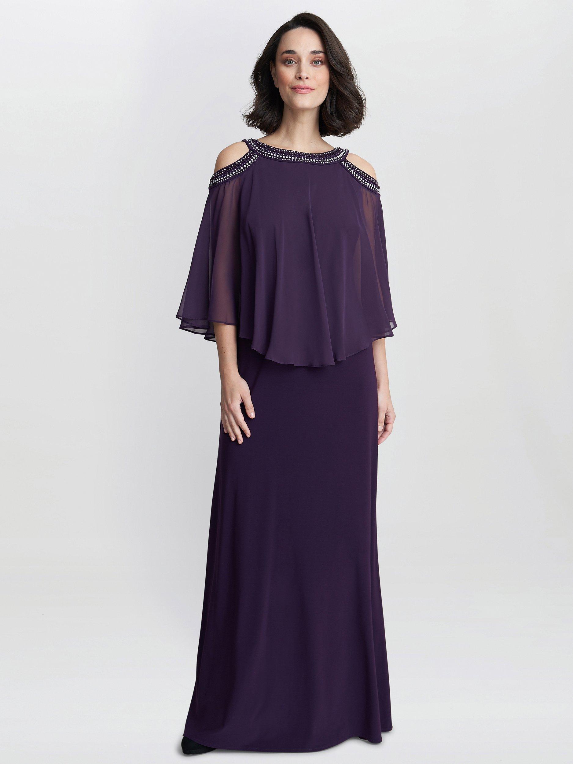 Gina Bacconi Audrey Cold Shoulder Popover Dress, Eggplant, 12