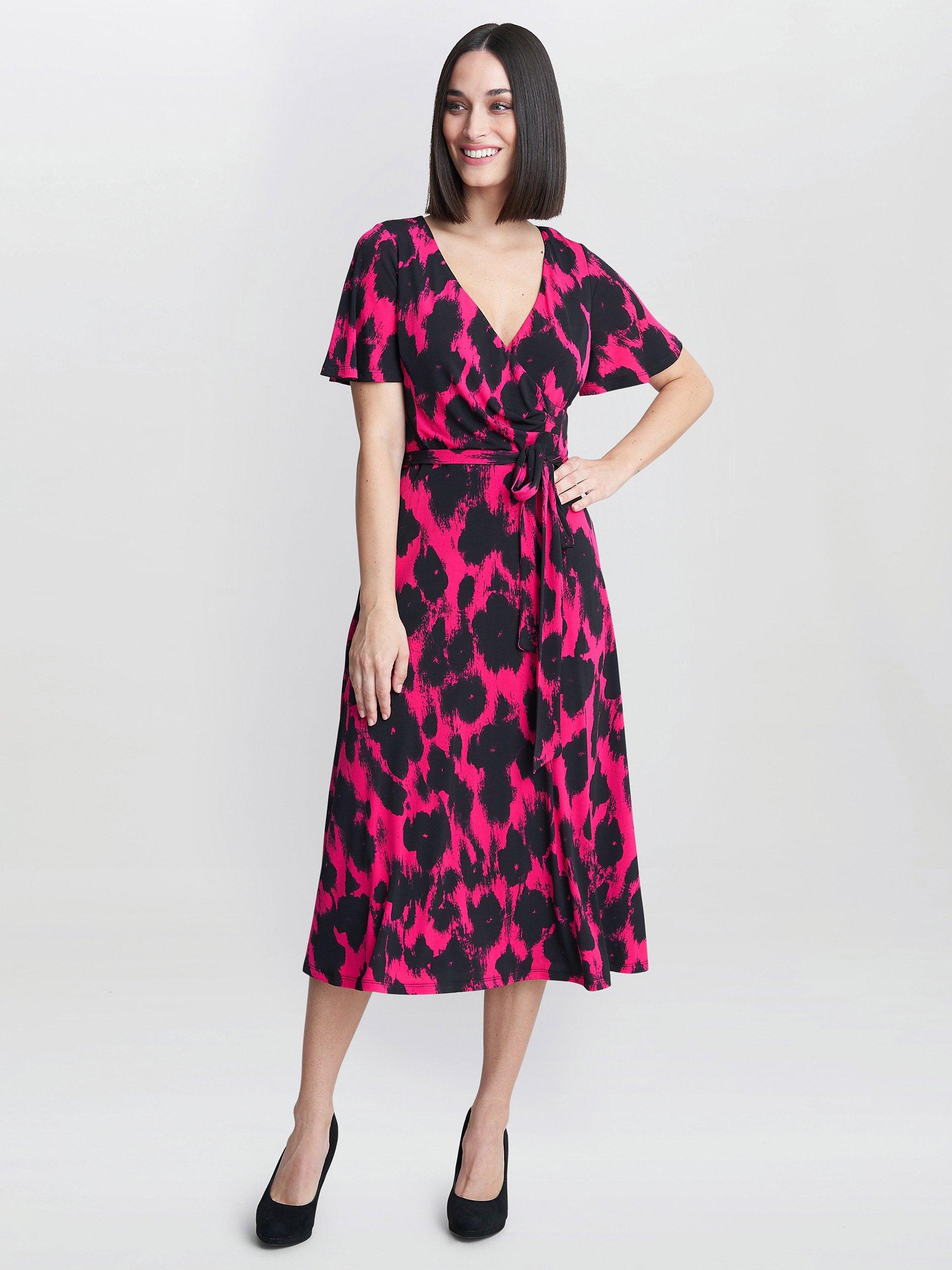 Product image 1 of 5, which shows Gina Bacconi Esme Jersey Wrap Dress, Black/Pink, 8