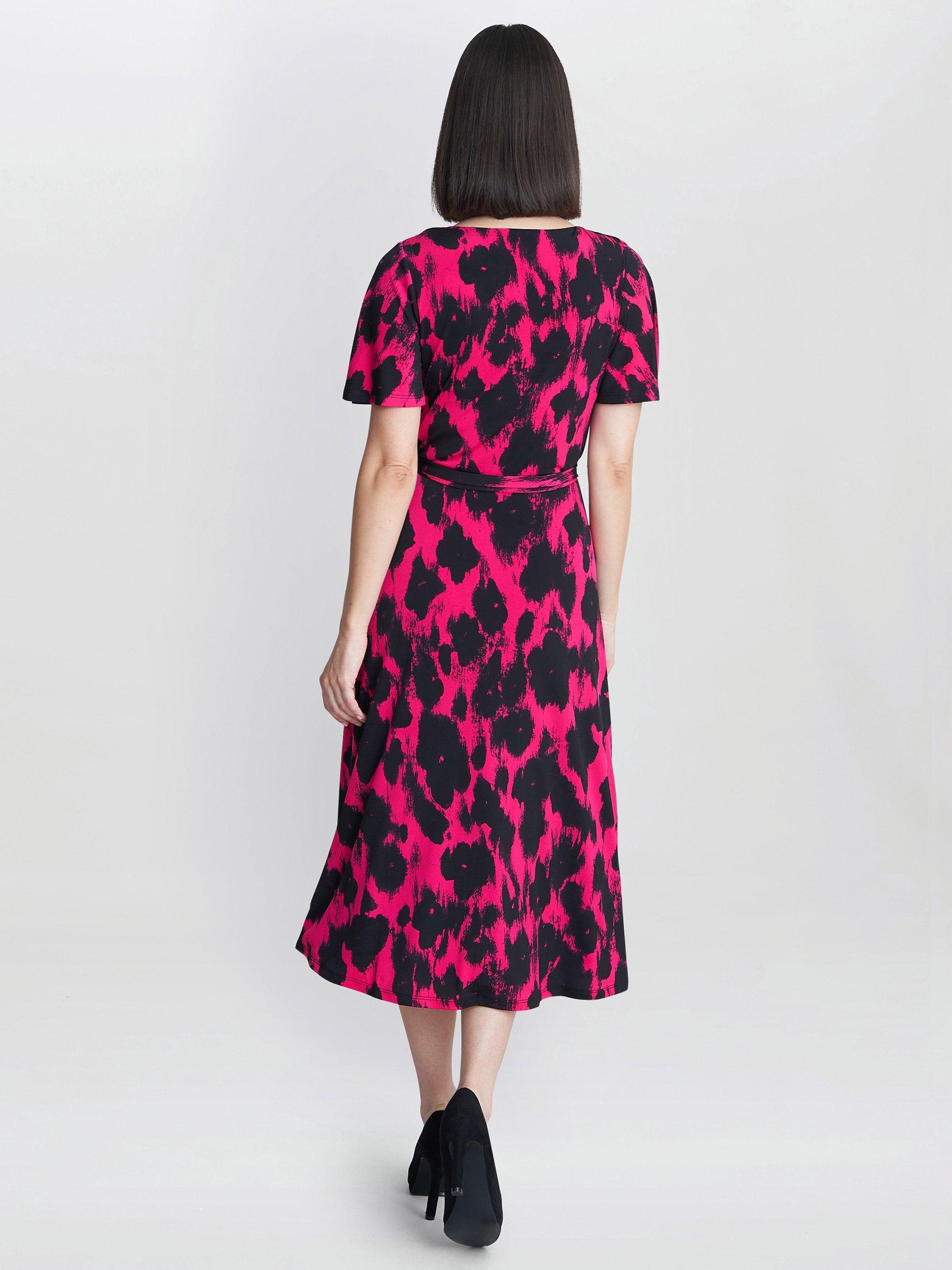 Product image 2 of 5, which shows Gina Bacconi Esme Jersey Wrap Dress, Black/Pink, 8