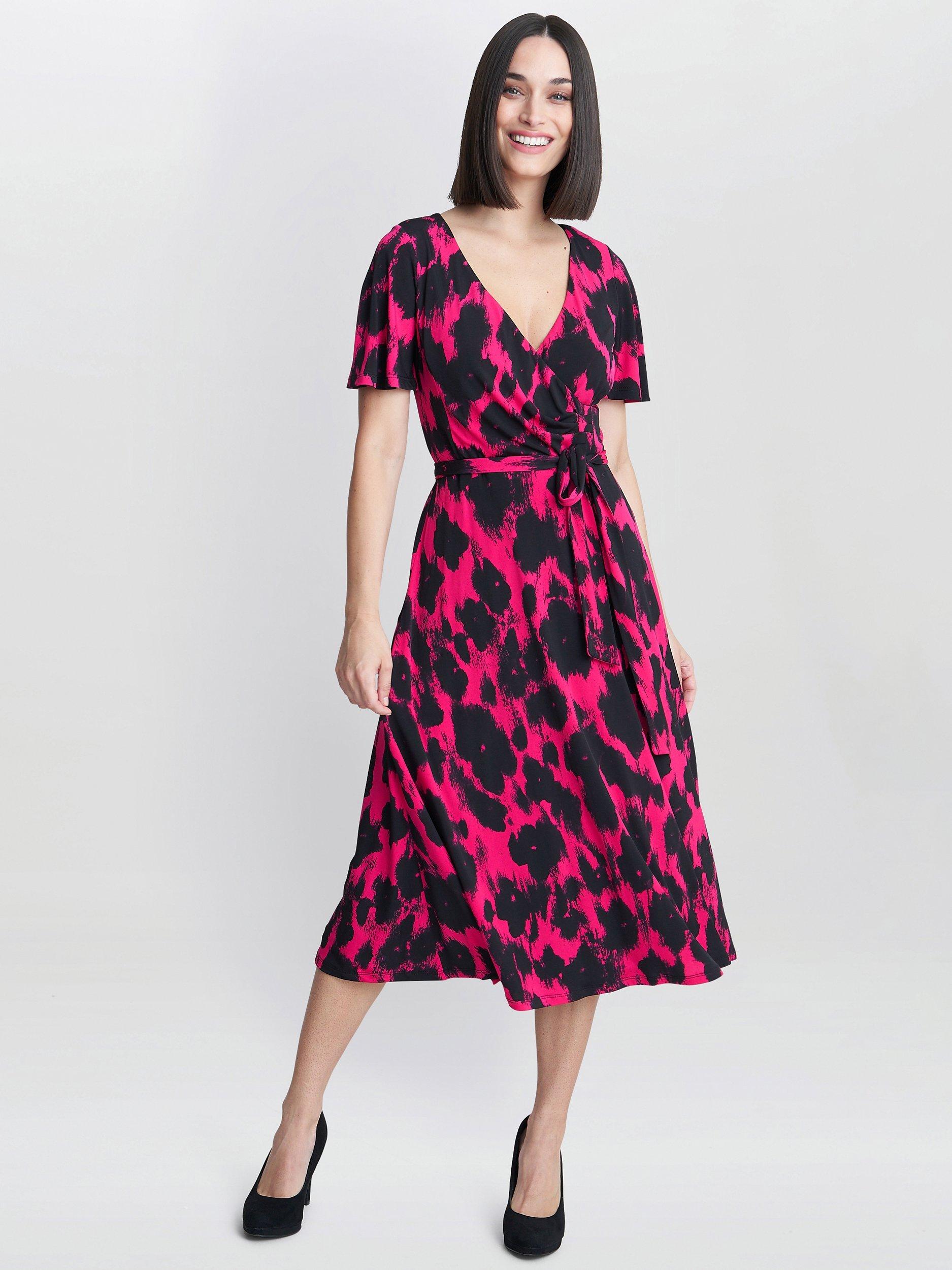 Product image 3 of 5, which shows Gina Bacconi Esme Jersey Wrap Dress, Black/Pink, 8