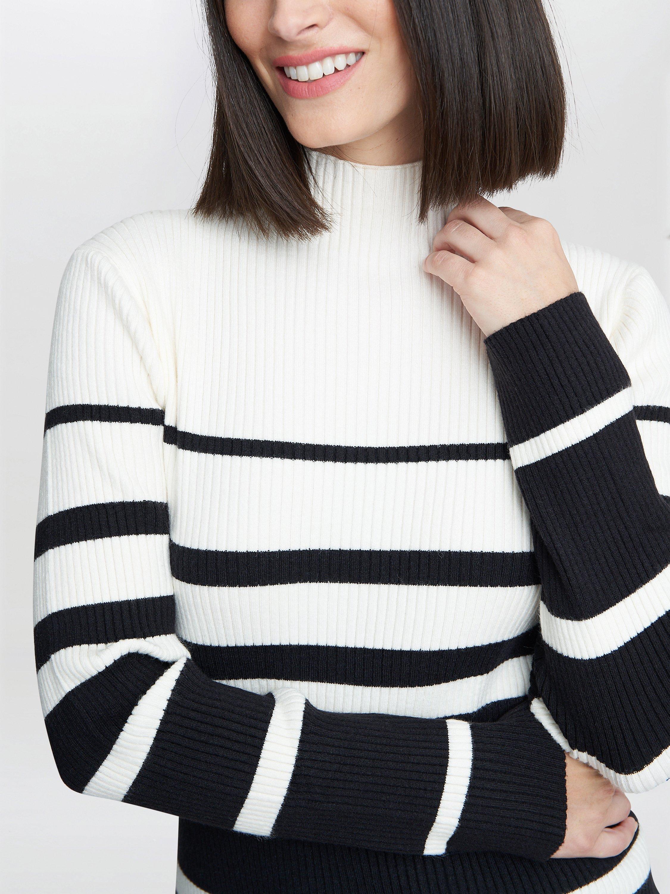 Product image 4 of 4, which shows Gina Bacconi Joan Stripe Rib Knit Jumper Dress, White/Black, One Size
