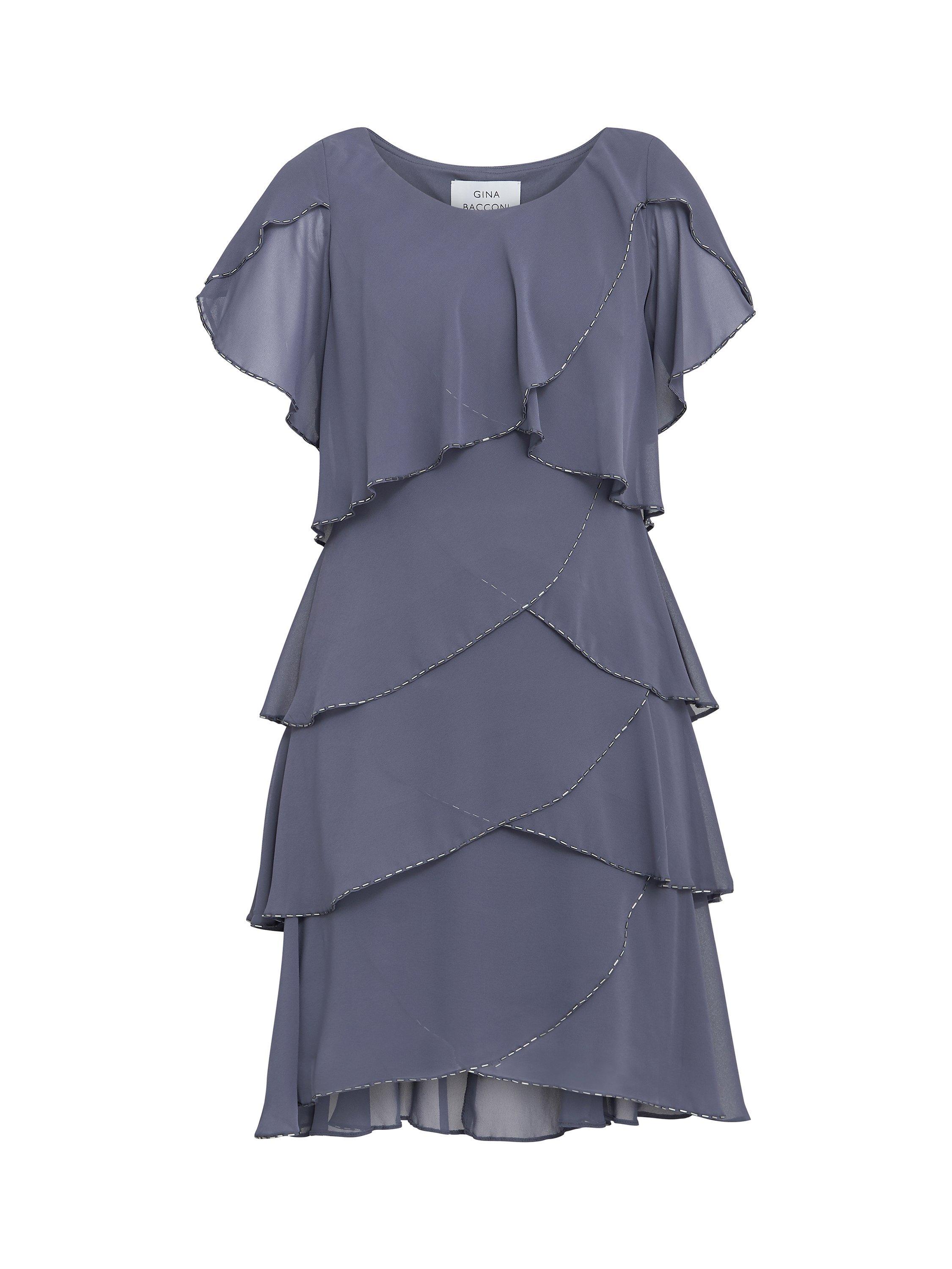 Product image 4 of 5, which shows Gina Bacconi Trysta Bugle Beaded Trim Cocktail Dress, Steel, 12