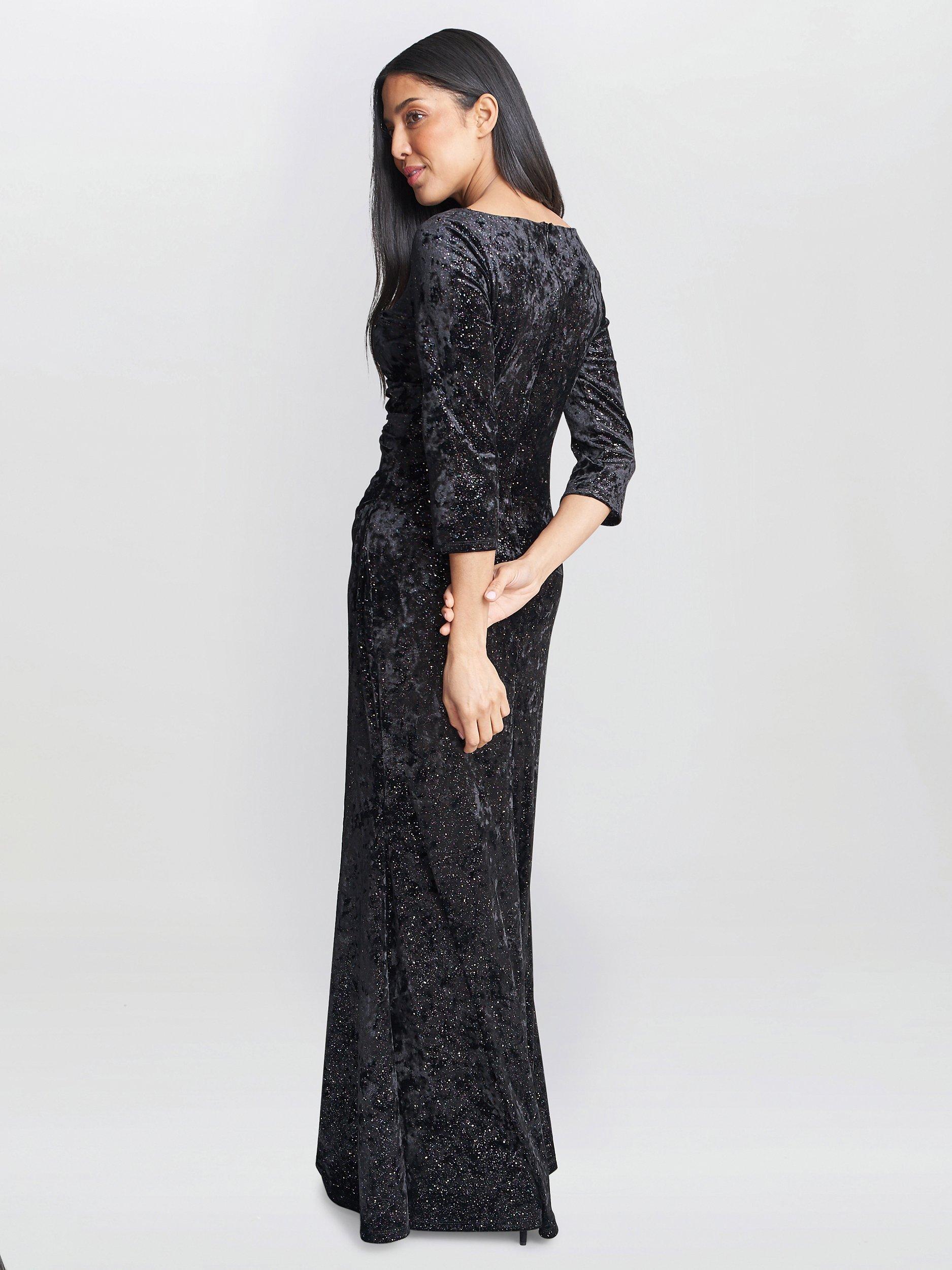 Gina Bacconi Whitney Velvet Sparkle Maxi Dress Black