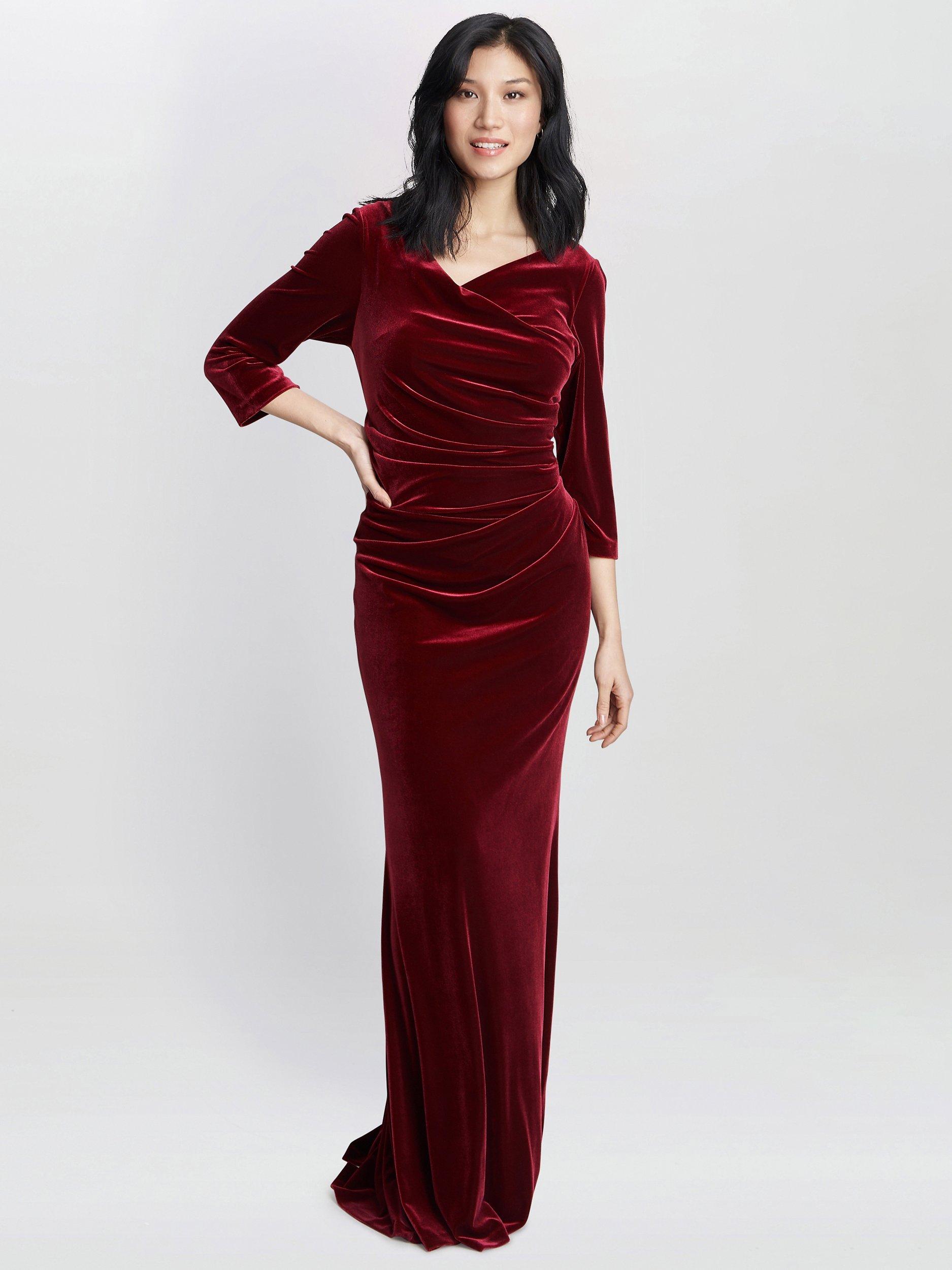 Product image 3 of 6, which shows Gina Bacconi Sophie Velvet Maxi Dress, Wine, 8