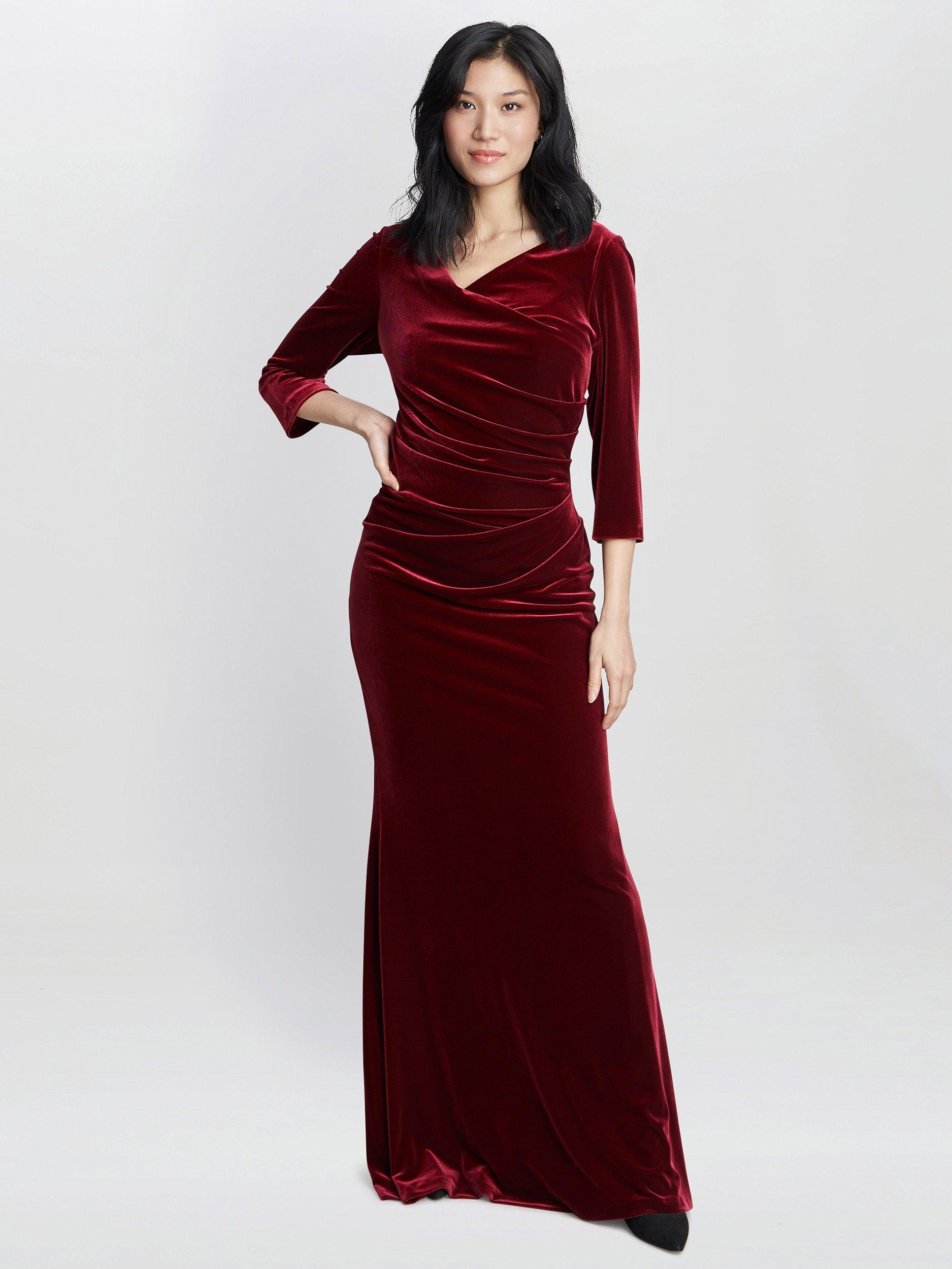 Product image 6 of 6, which shows Gina Bacconi Sophie Velvet Maxi Dress, Wine, 8