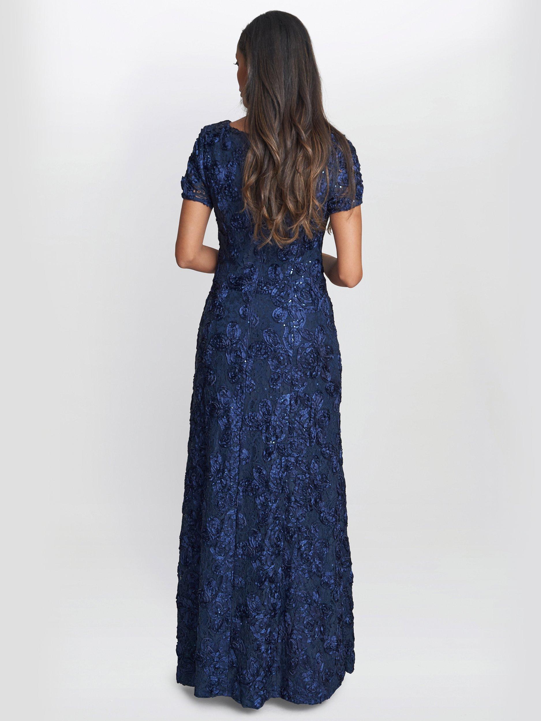 Product image 2 of 5, which shows Gina Bacconi Nancy Rosette Sequin Detail Maxi Dress, Navy, 10