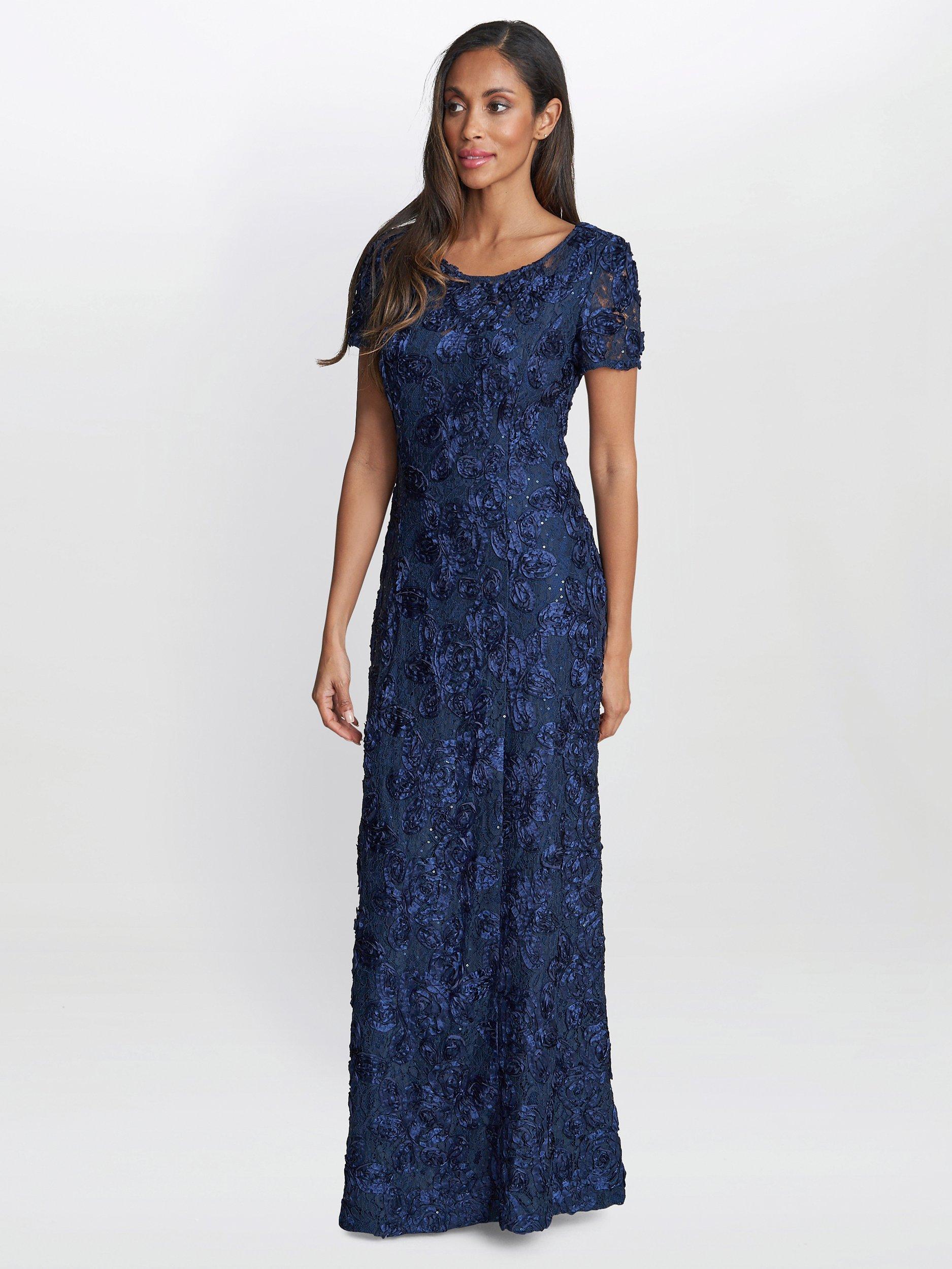 Product image 3 of 5, which shows Gina Bacconi Nancy Rosette Sequin Detail Maxi Dress, Navy, 10
