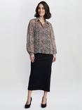 Gina Bacconi Crystal Snake Print Balloon Sleeve Shirt, Black/Beige