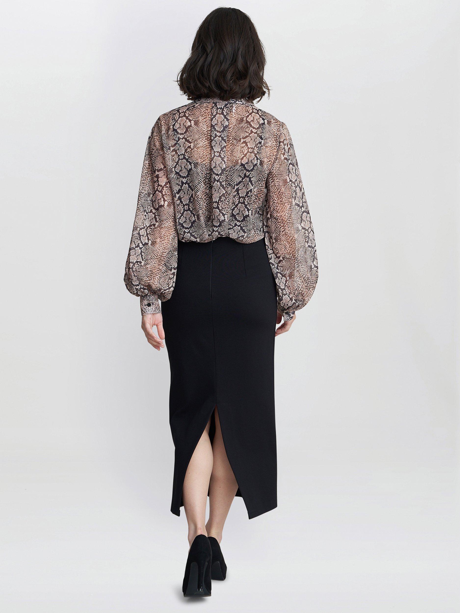 Product image 2 of 4, which shows Gina Bacconi Crystal Snake Print Balloon Sleeve Shirt, Black/Beige, S