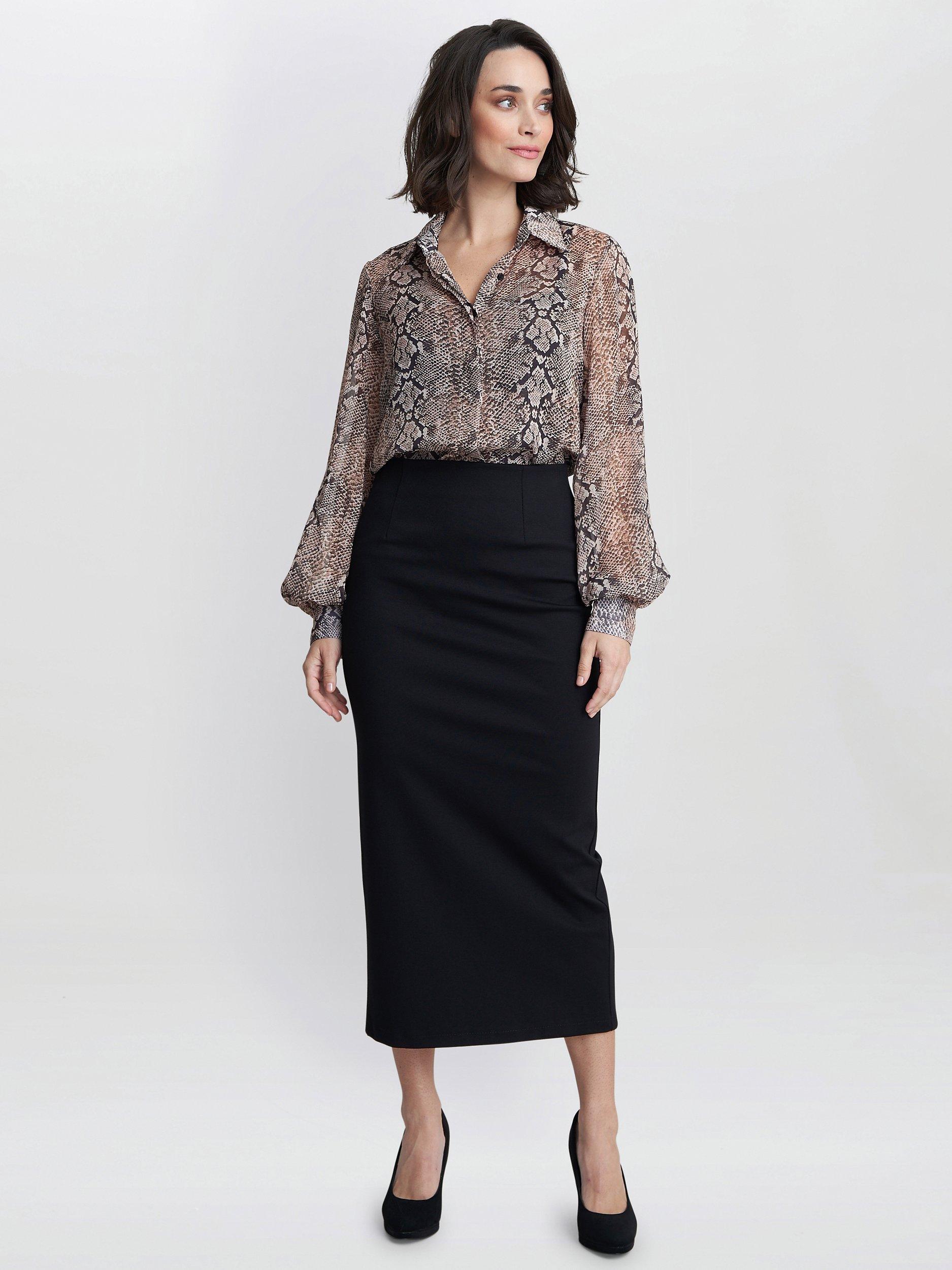 Product image 3 of 4, which shows Gina Bacconi Crystal Snake Print Balloon Sleeve Shirt, Black/Beige, S