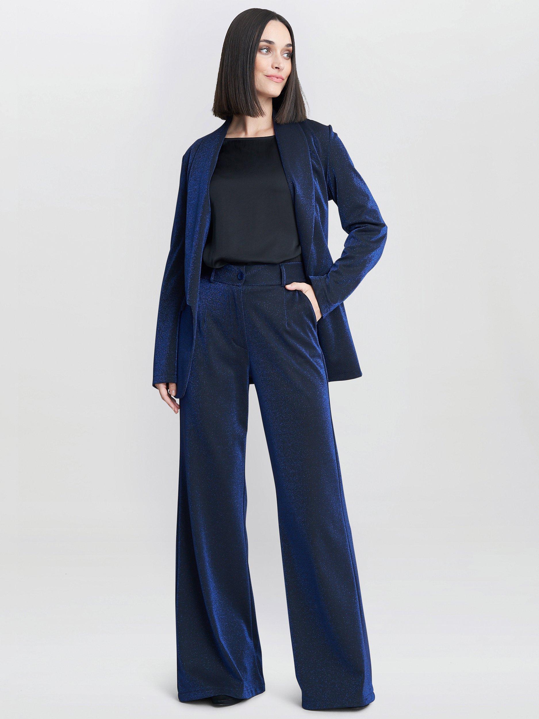 Product image 3 of 4, which shows Gina Bacconi Genevive Stretch Metalic Trouser Suit, Navy, S-M
