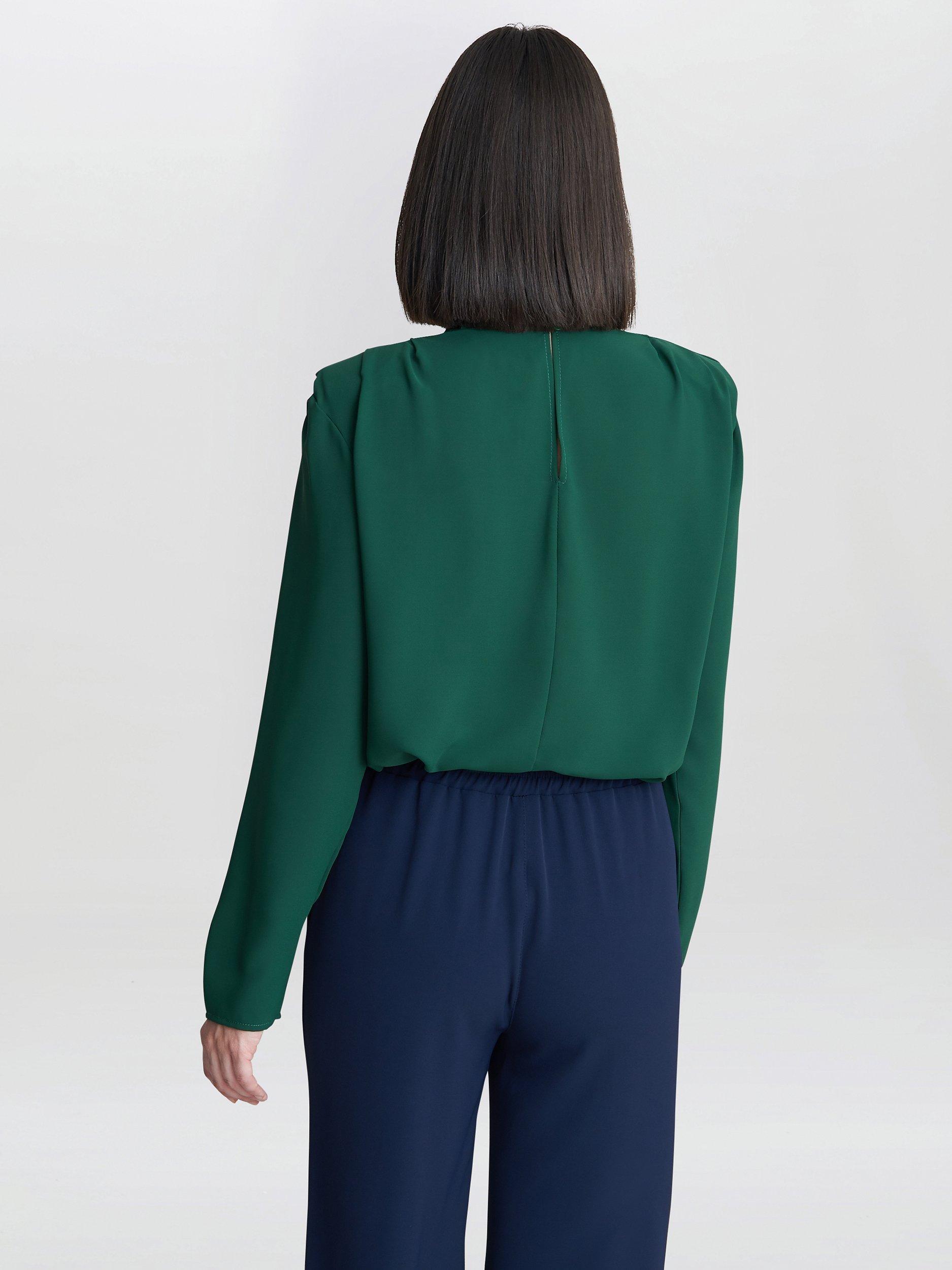 Product image 2 of 5, which shows Gina Bacconi Eleonora High Neck Shoulder Detail Top, Green, S