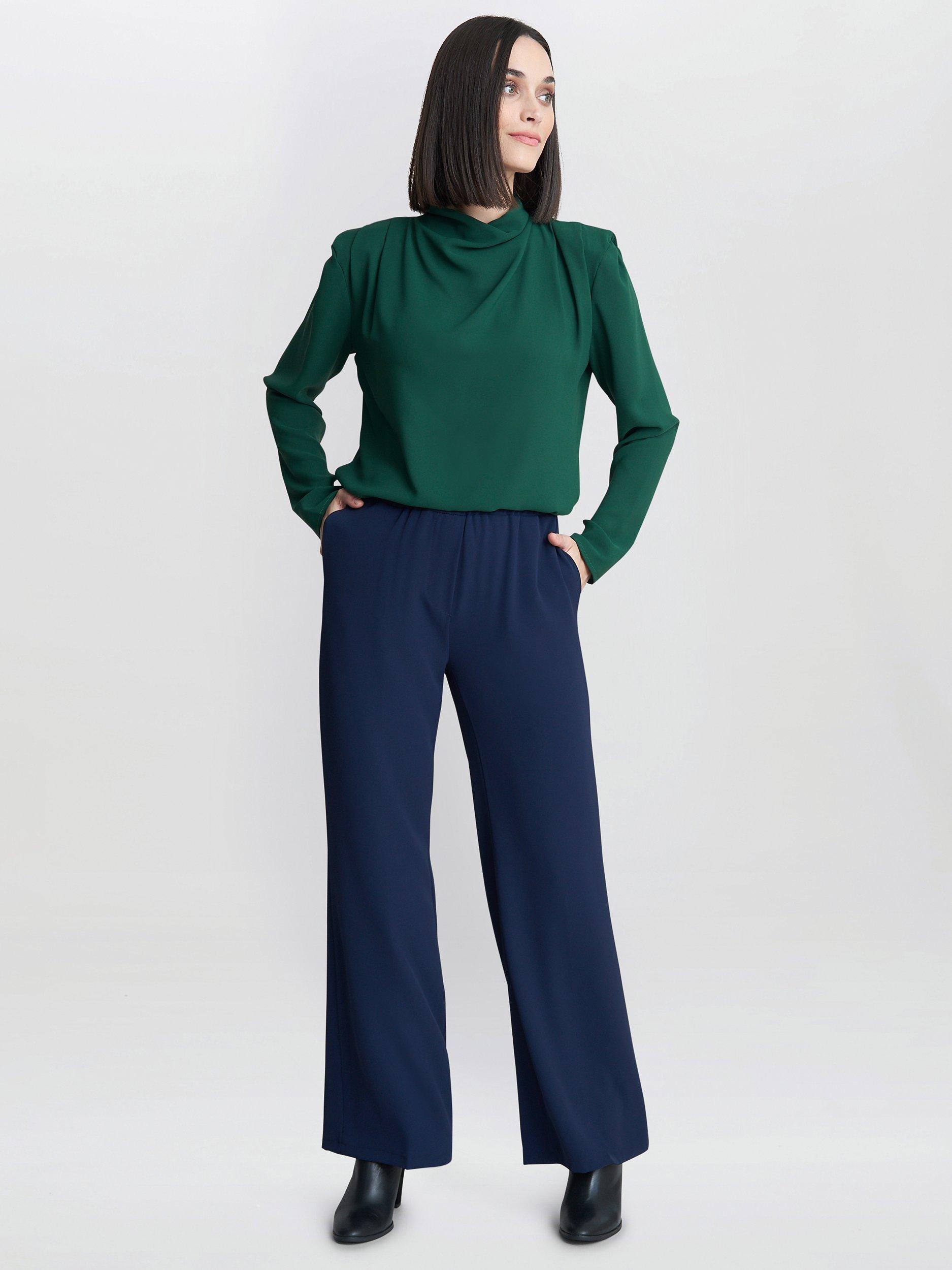 Product image 3 of 5, which shows Gina Bacconi Eleonora High Neck Shoulder Detail Top, Green, S