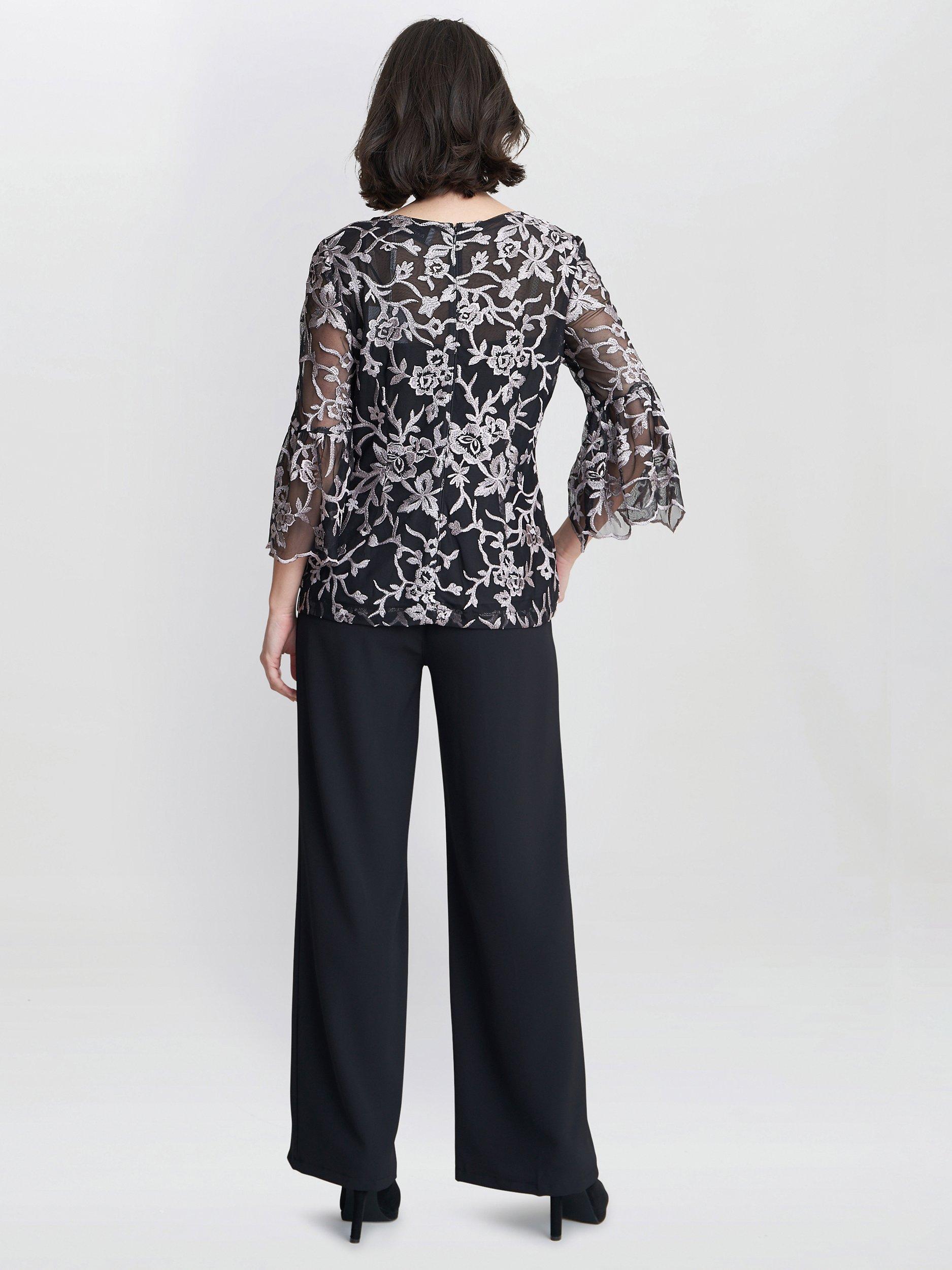 Product image 2 of 4, which shows Gina Bacconi Brianna Embroidered Blouse, Black/Pink, S