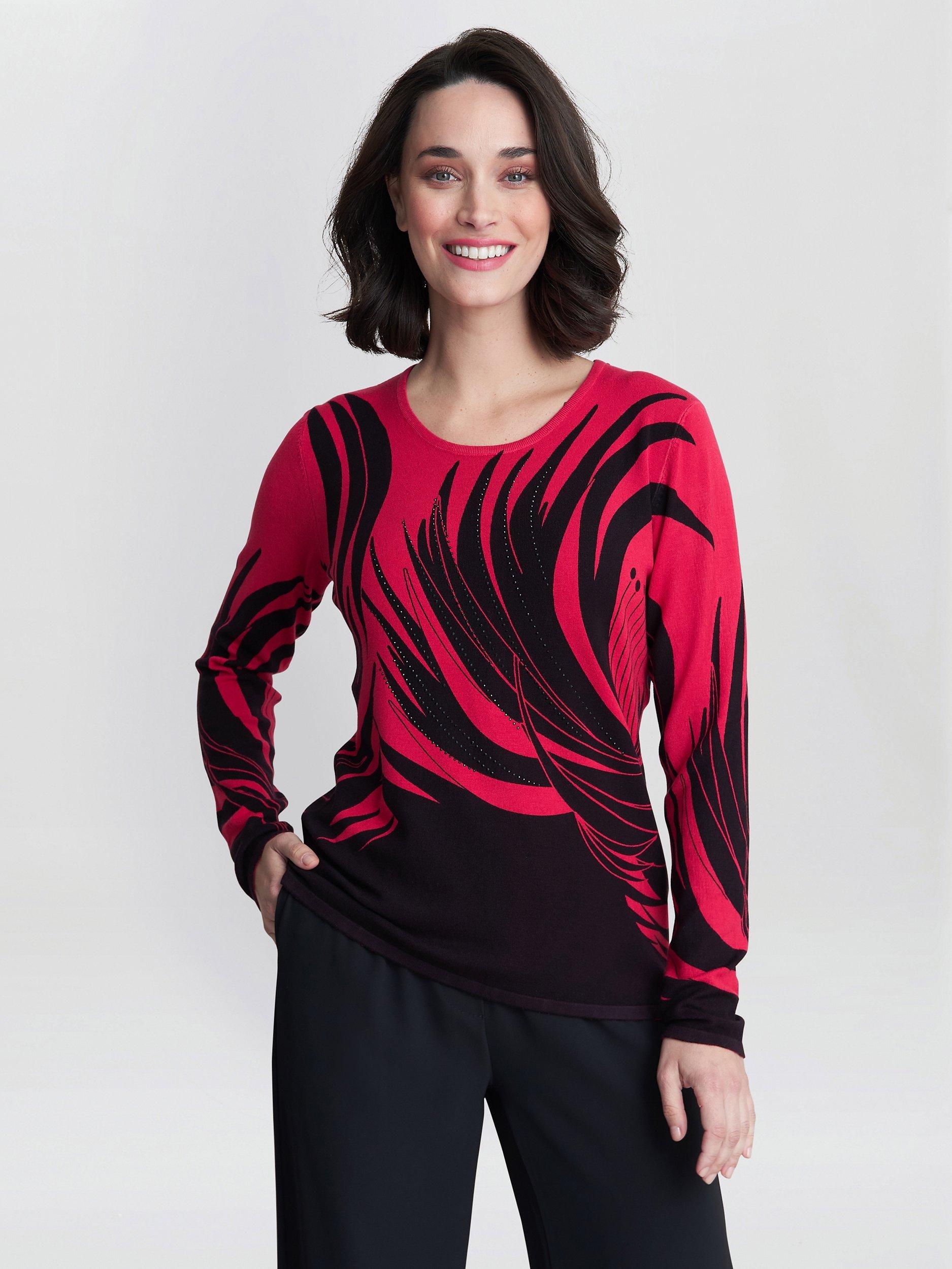 Gina Bacconi Larissa Abstract Print Diamantes Jumper, Red
