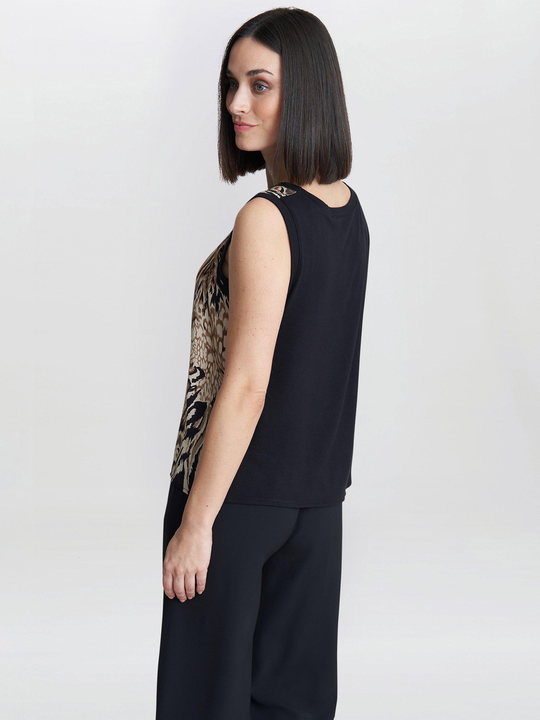 Gina Bacconi Erin Animal Print Satin Front Top, Black/Multi, S