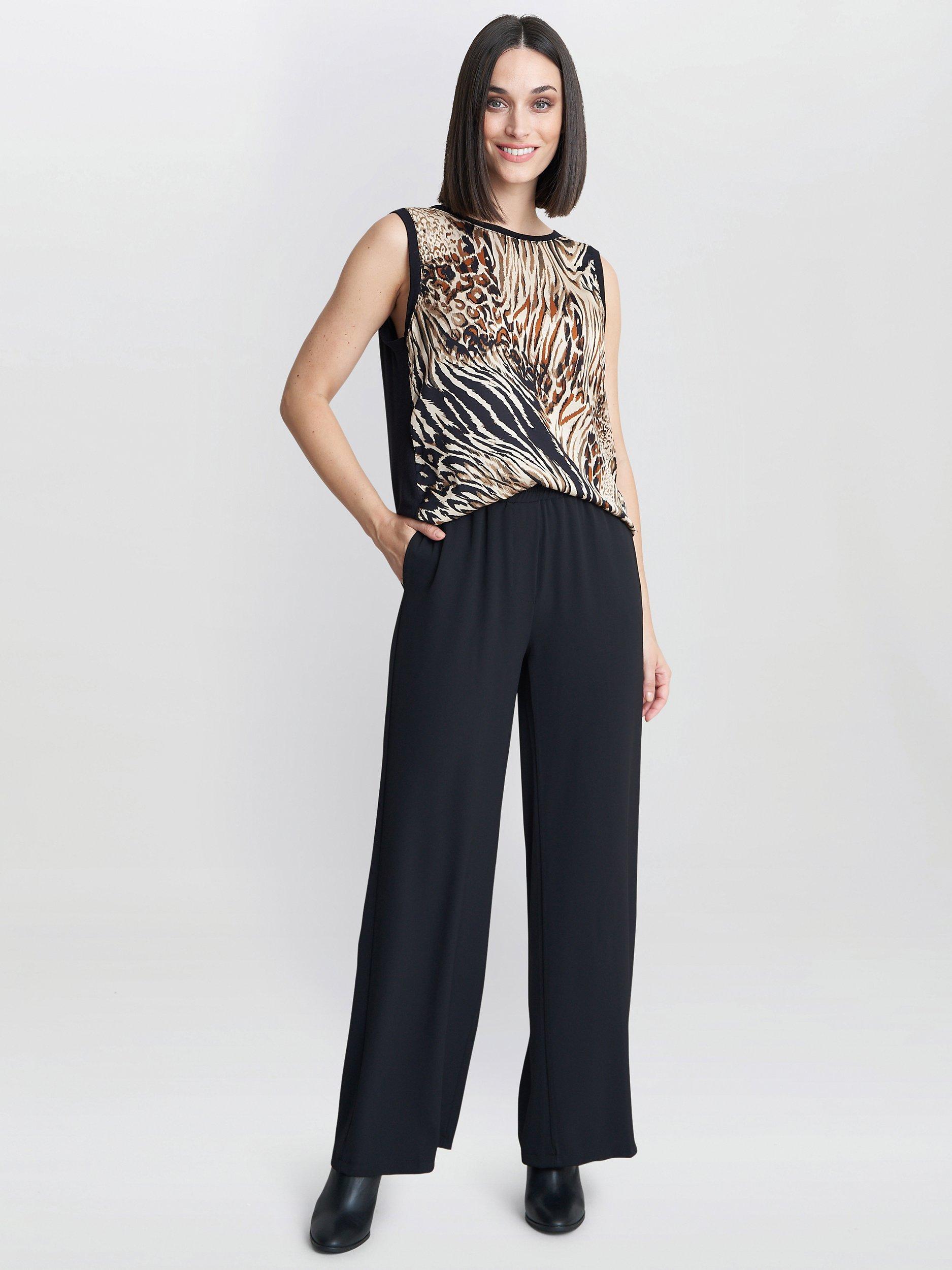 Gina Bacconi Erin Animal Print Satin Front Top, Black/Multi, S