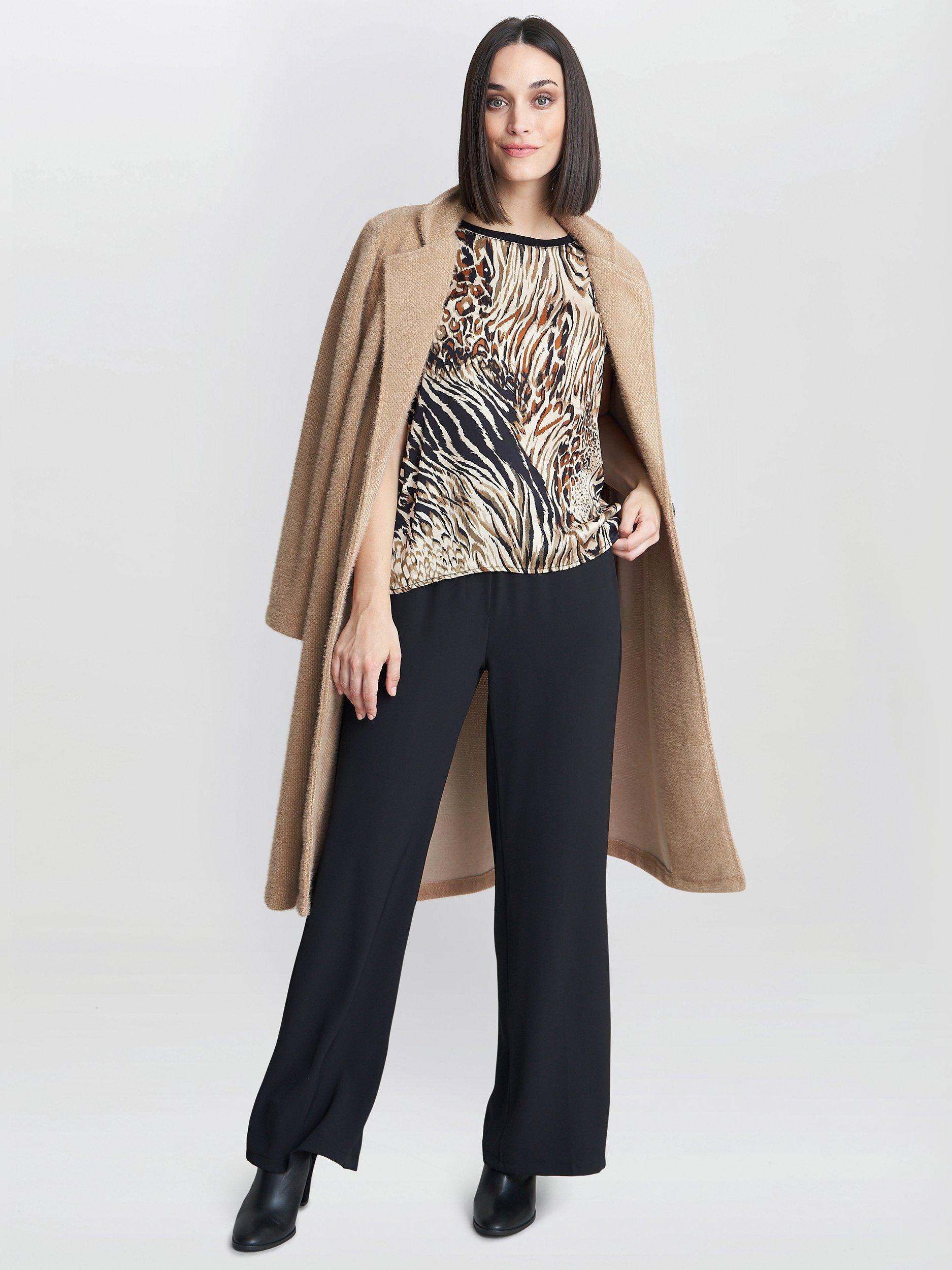 Gina Bacconi Erin Animal Print Satin Front Top, Black/Multi, S