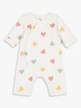 Petit Bateau Baby Heart Print Cotton Onesie, Marshmallow/Multi