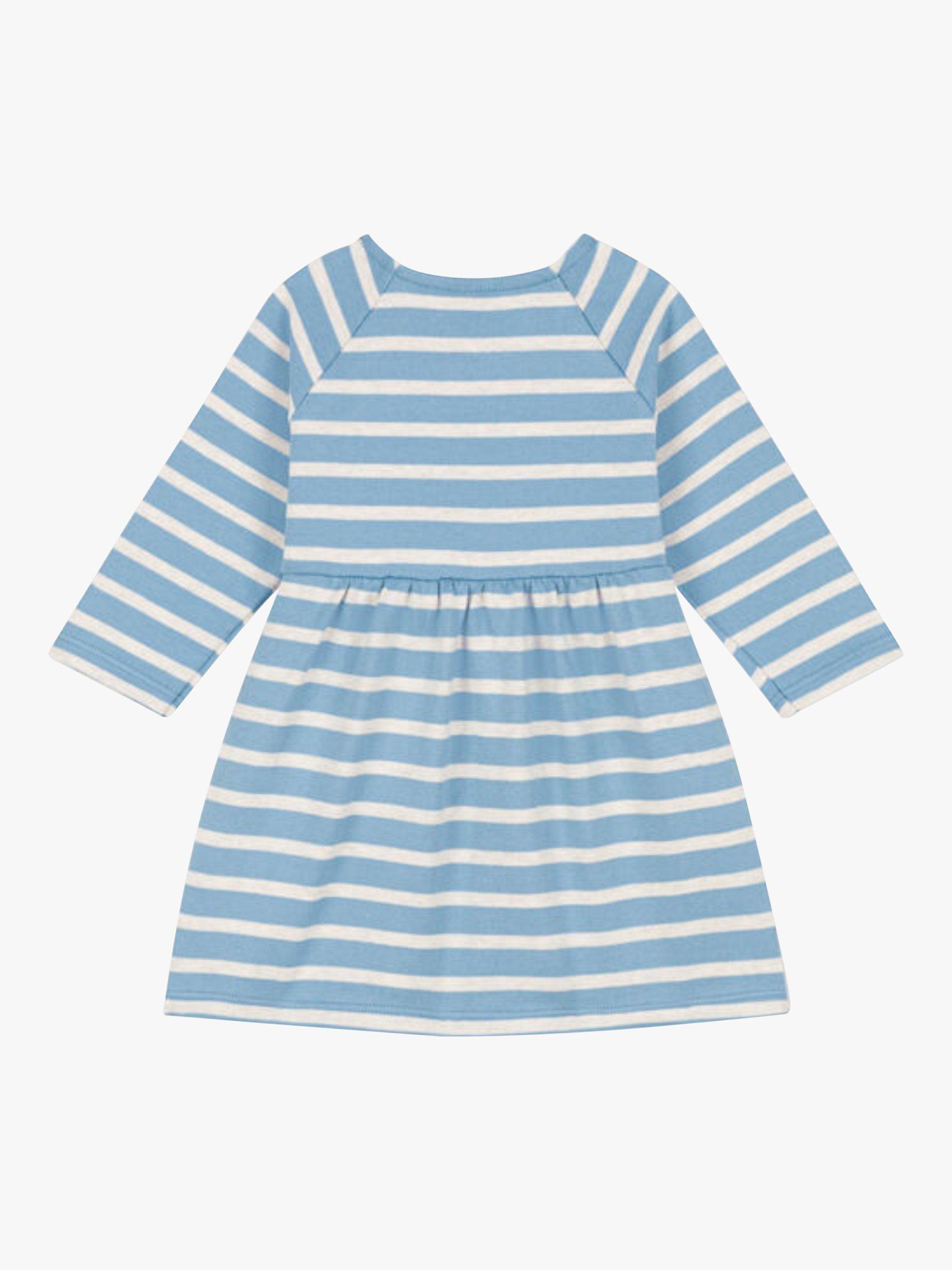 Product image 2 of 3, which shows Petit Bateau Baby Long Sleeved Stripy Jersey Dress, Azul/Montelimar, 24 months
