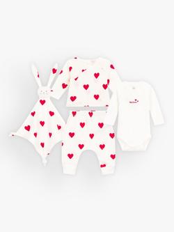 Petit Bateau Baby Heart 3 Piece & Comforter Gift Set, White/Red, White/Red