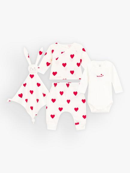 Petit Bateau Baby Heart 3 Piece & Comforter Gift Set, White/Red, Variante 1