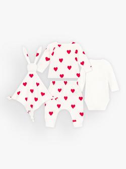 Petit Bateau Baby Heart 3 Piece & Comforter Gift Set, White/Red - view 2, White/Red