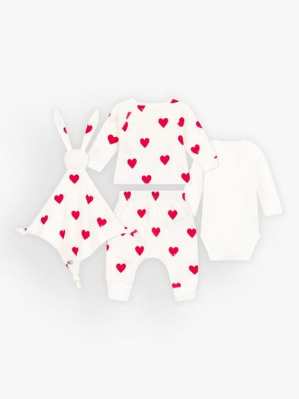 Petit Bateau Baby Heart 3 Piece & Comforter Gift Set, White/Red - view 2, Variante 1