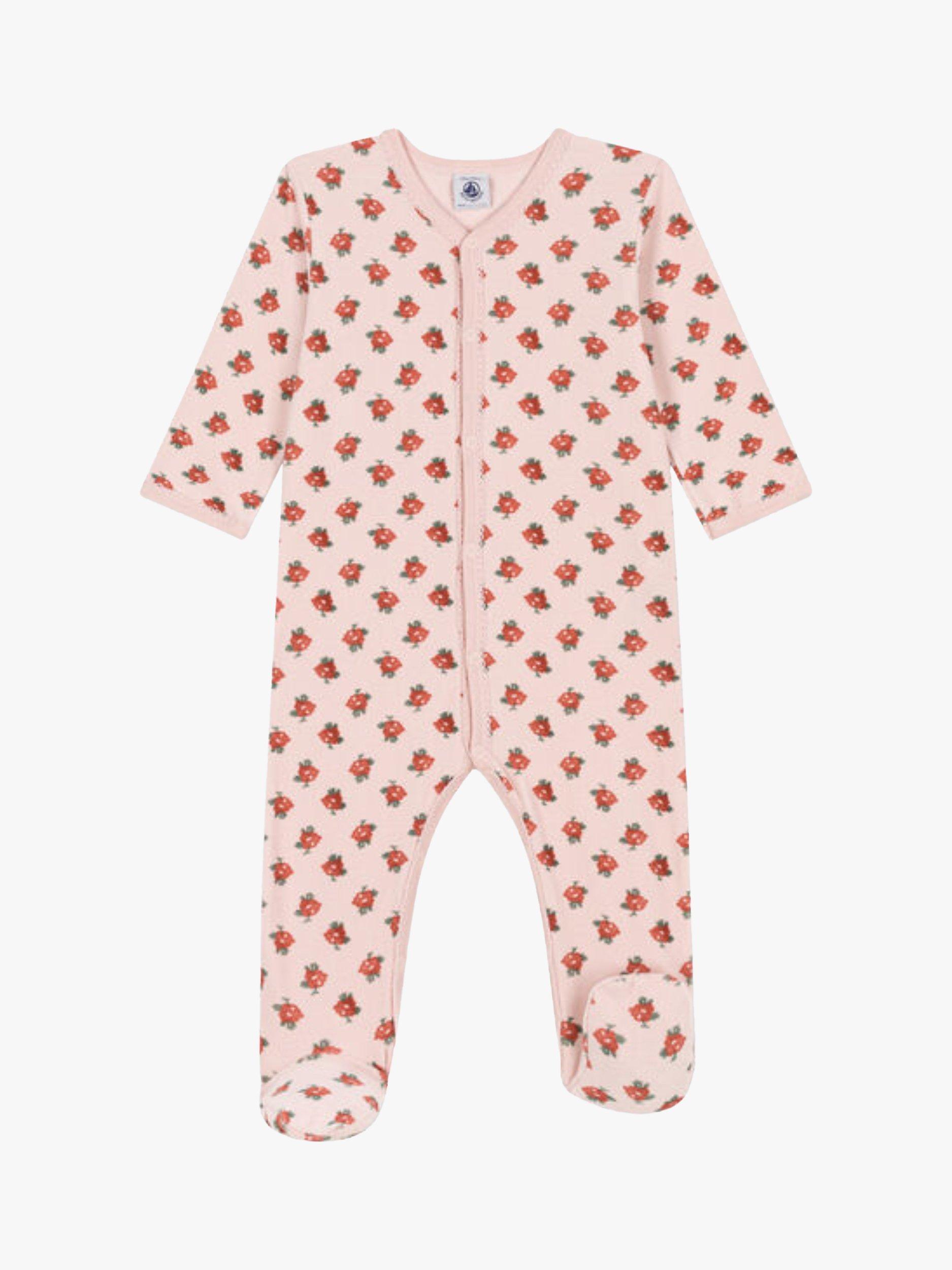 Petit Bateau Baby Floral Velour Sleepsuit, Pink/Multi